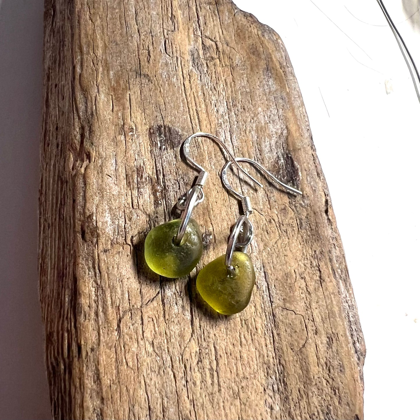 Lime Green Dangly Seaham Sea Glass Earrings