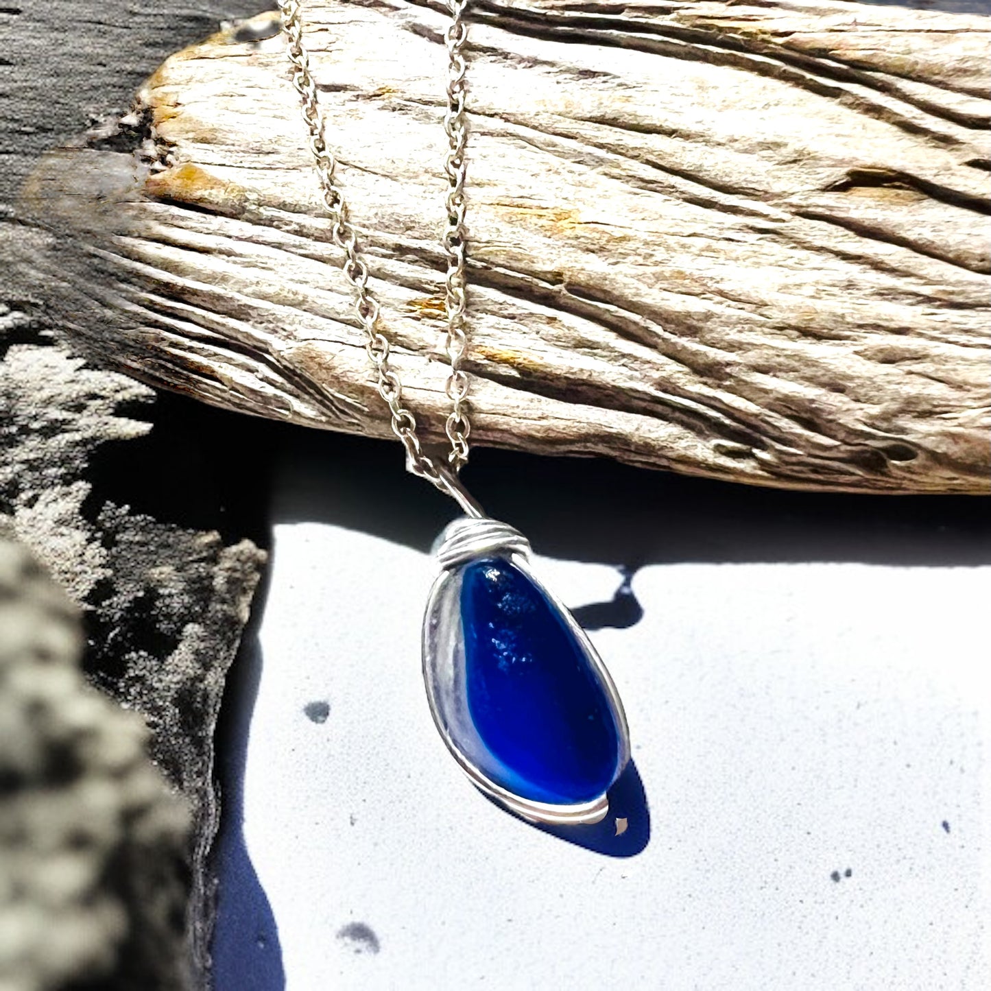 Deep Blue Seaham Sea Glass Multi Pendant