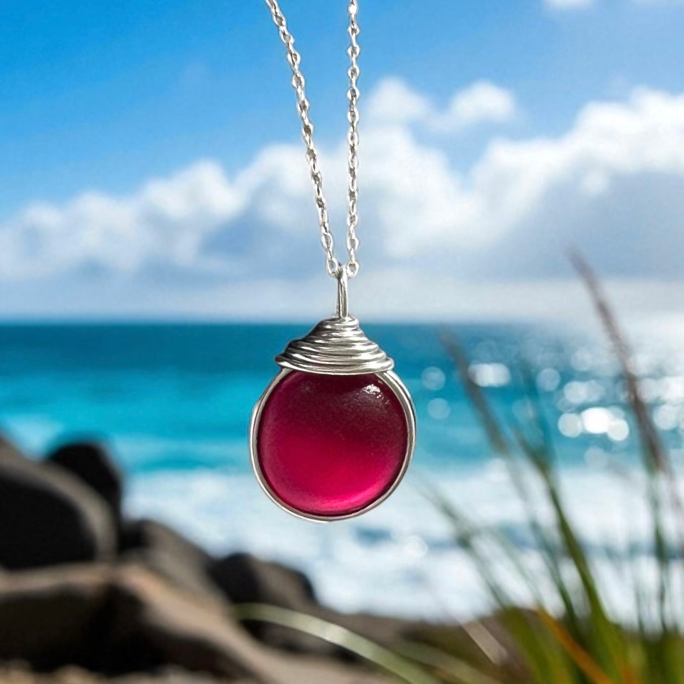 Raspberry Red Sea Glass Pendant