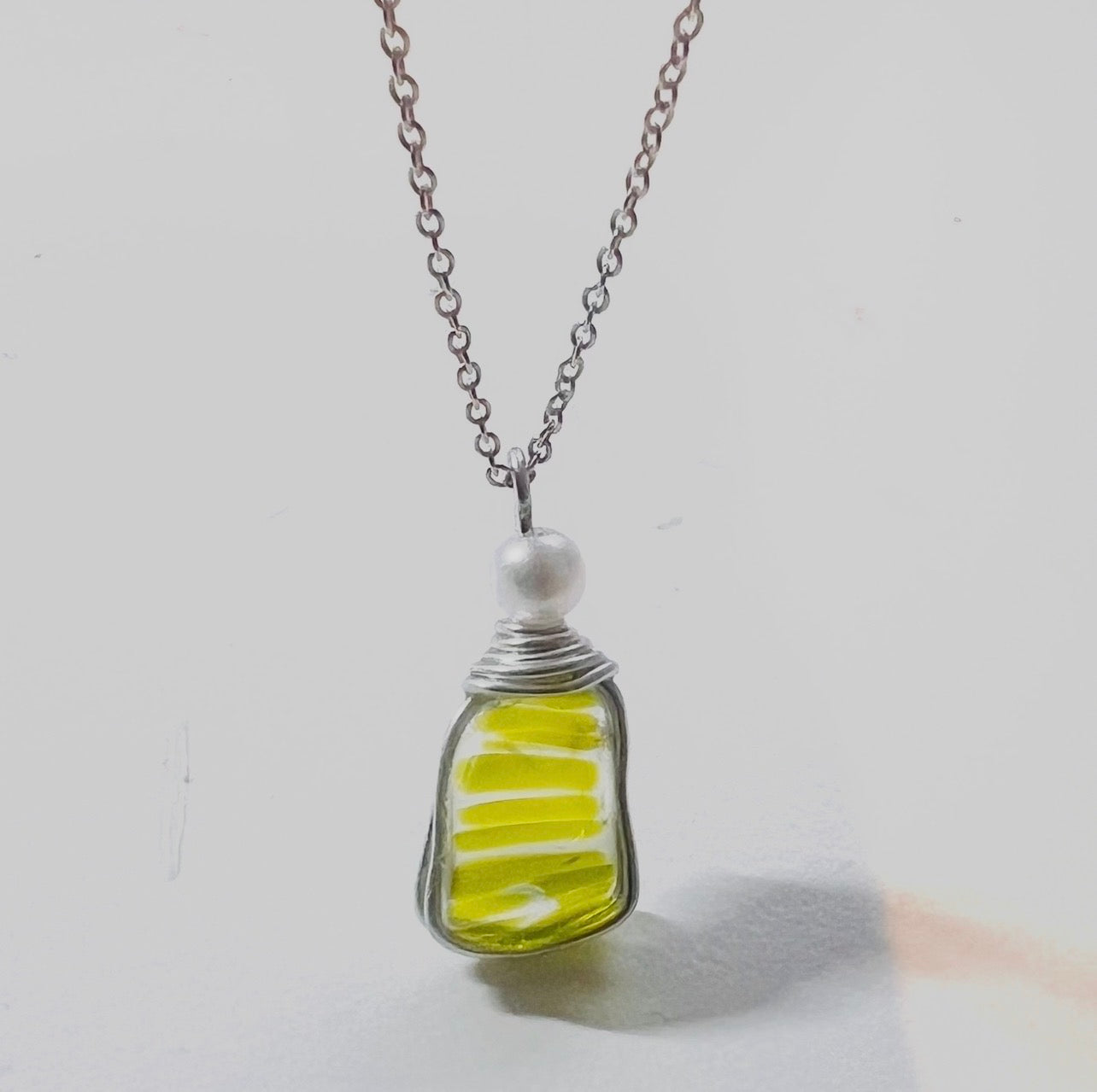 Canary Island Rare Neon Yellow Striped Sea Glass Pendant