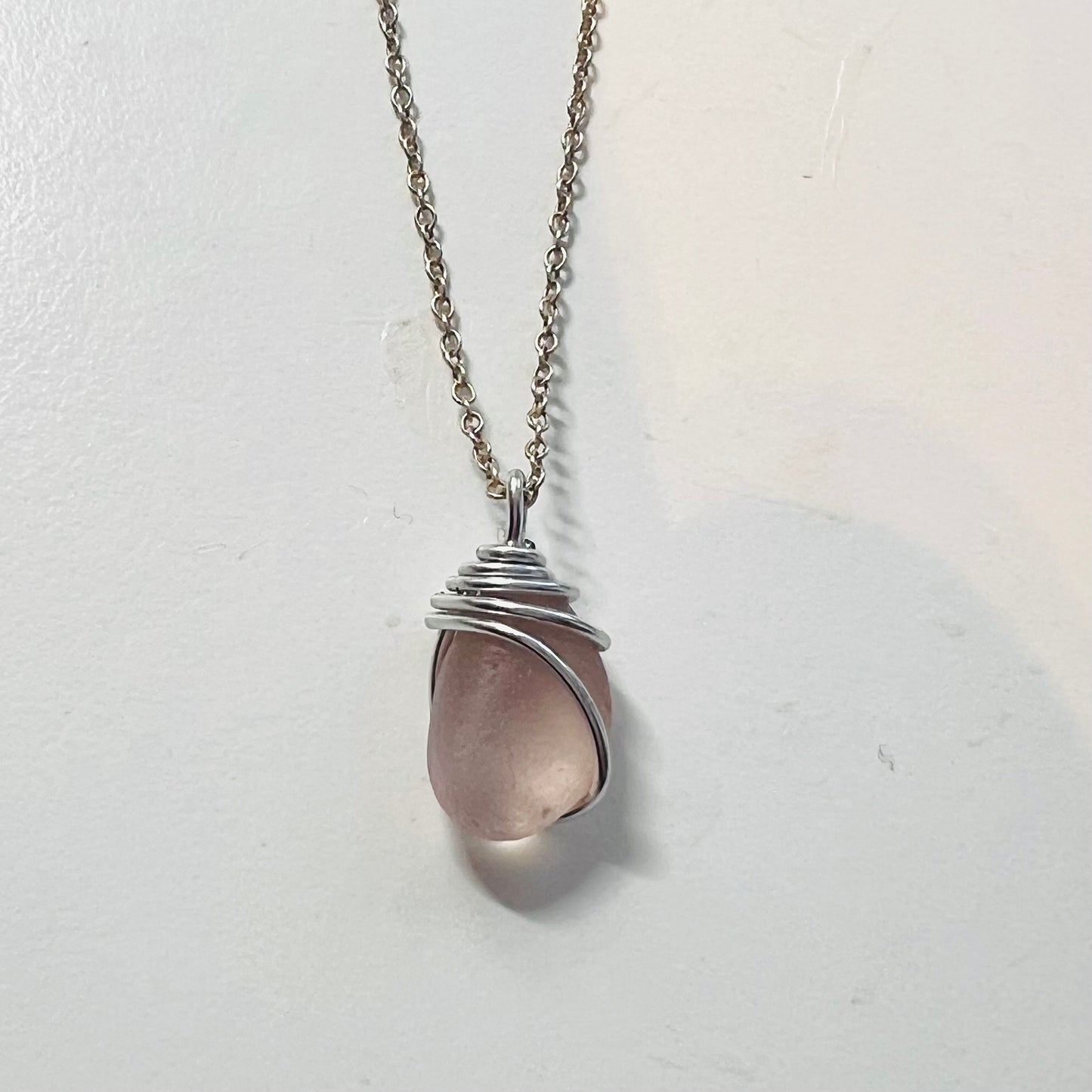 Rare Pale Lilac Pink Sea Glass Pendant