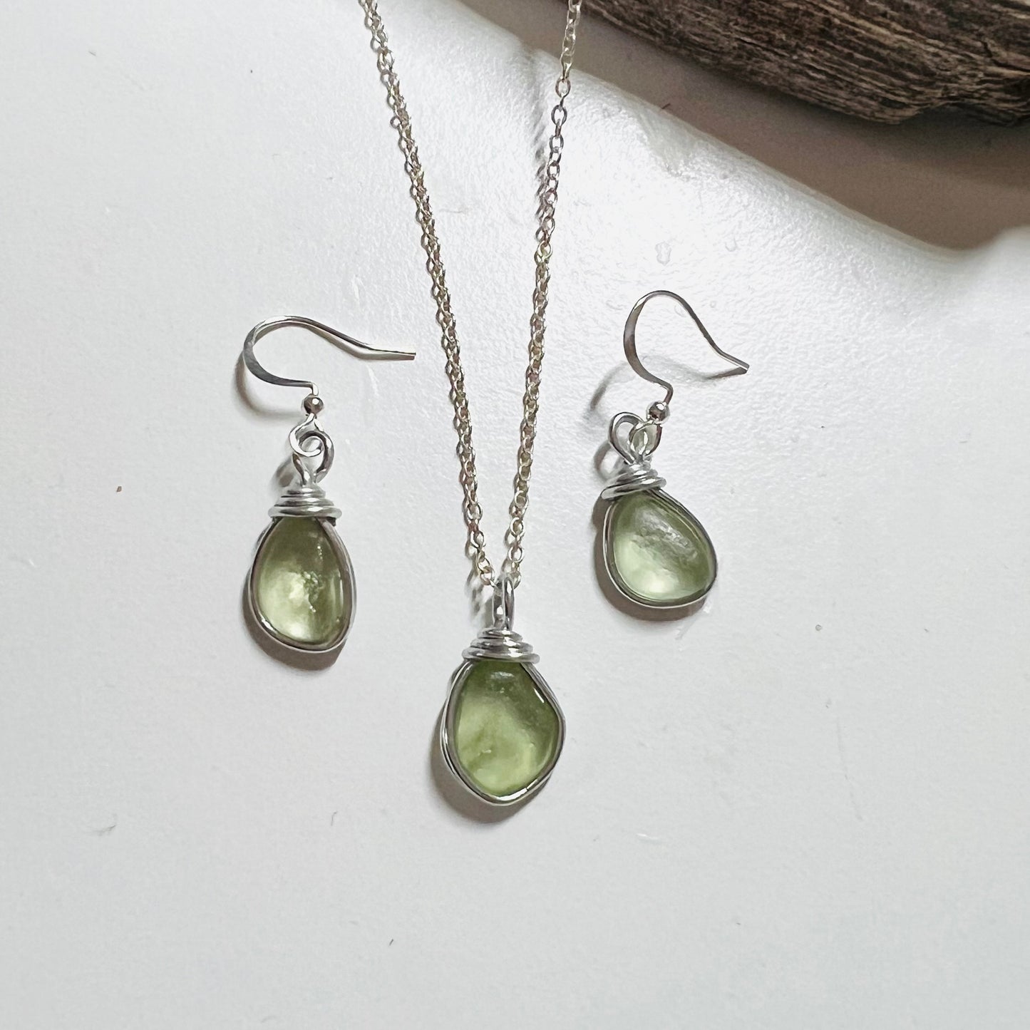 Pale Green Small Sea Glass Jewellery Set