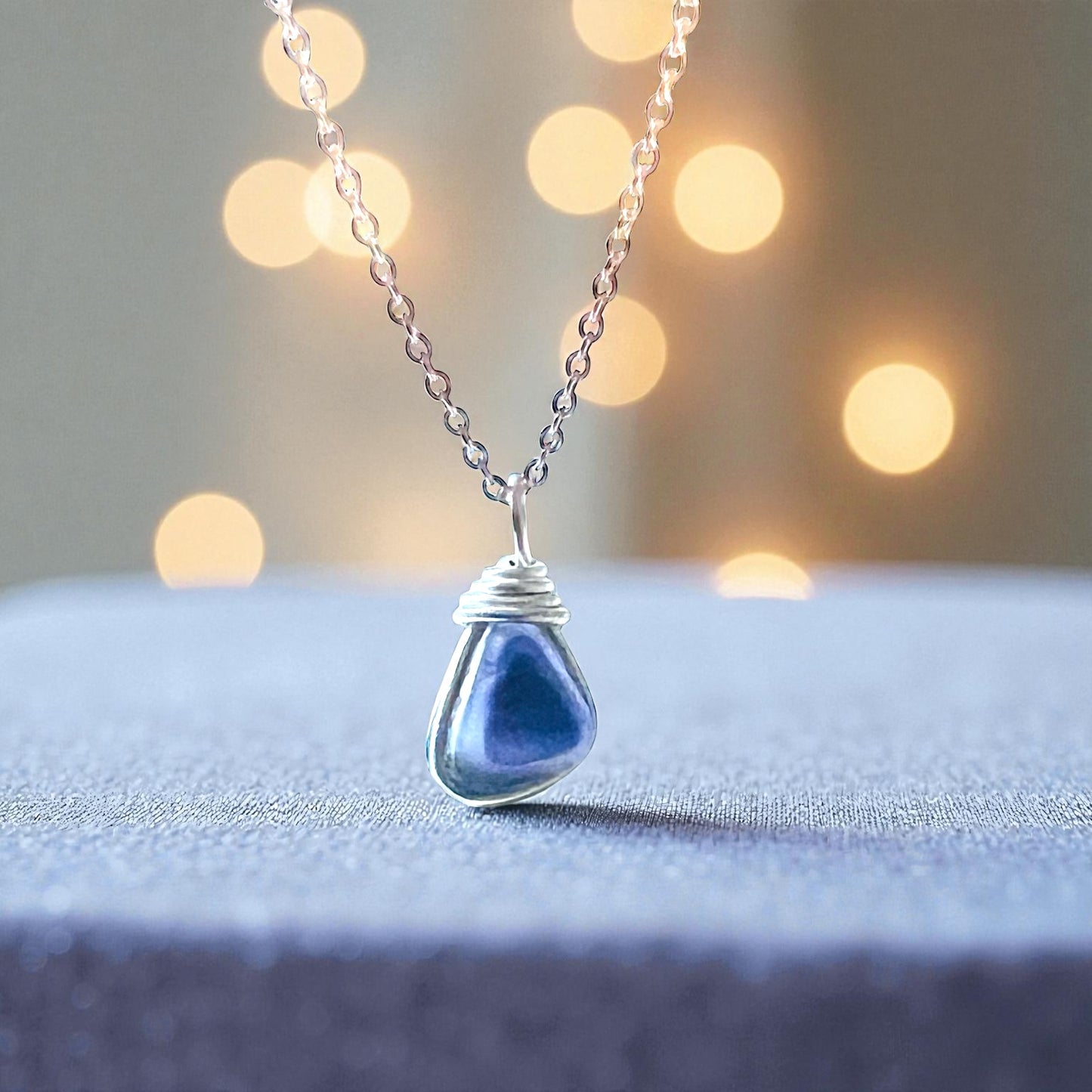 Rare Indigo Purple Small Seaham Sea Glass Multi Pendant .