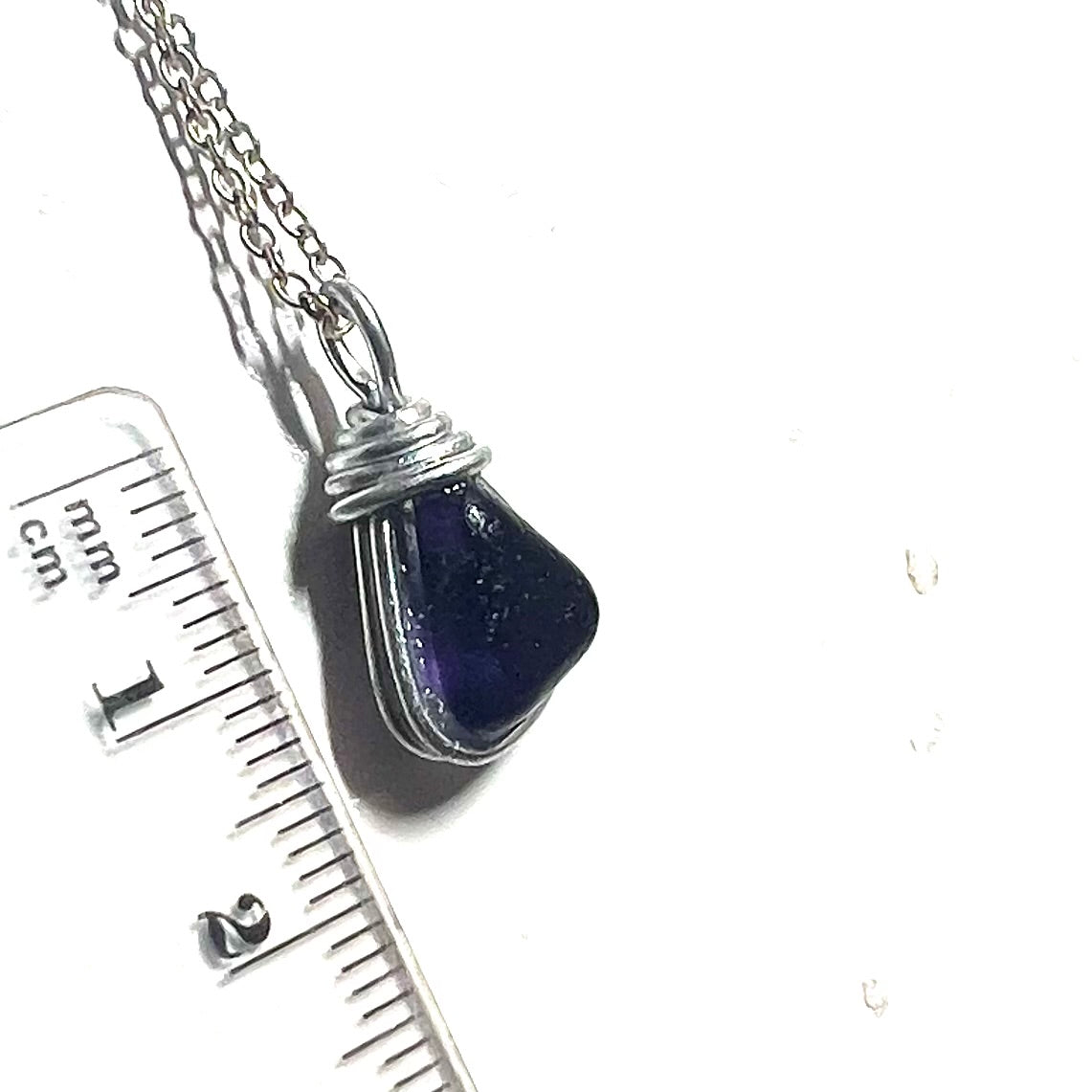 Rare Indigo Purple Small Seaham Sea Glass Multi Pendant .