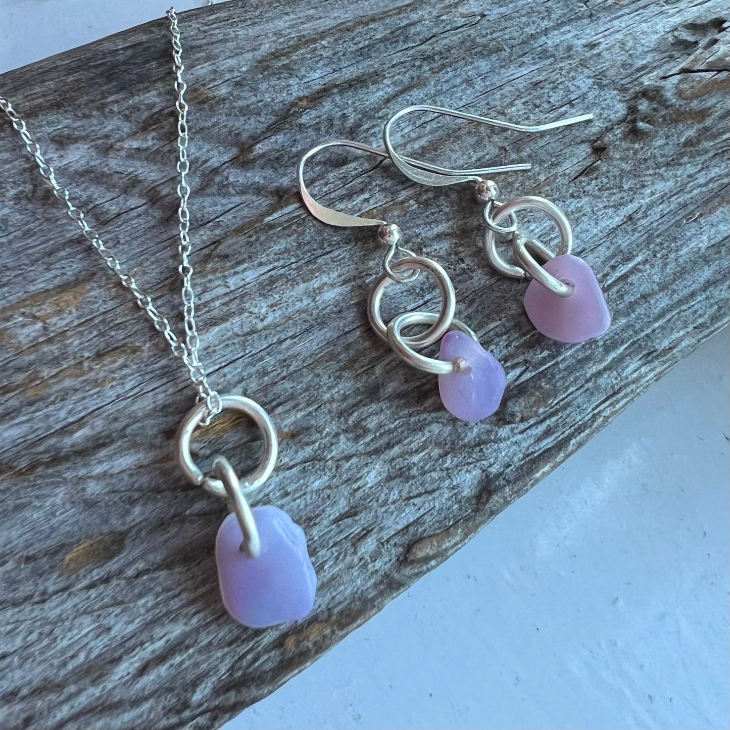 Pink and Lilac Milky Sea Glass Jewellery Set