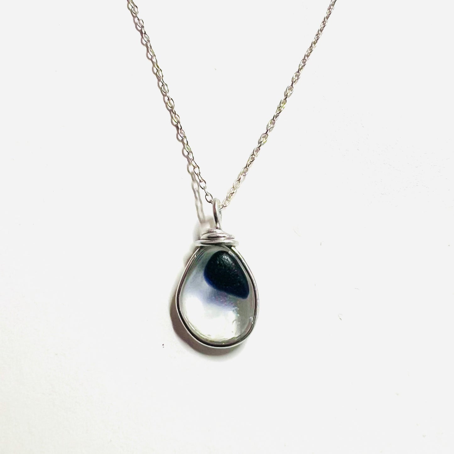Lovely Deep Blue Spot Seaham Sea Glass Multi Pendant