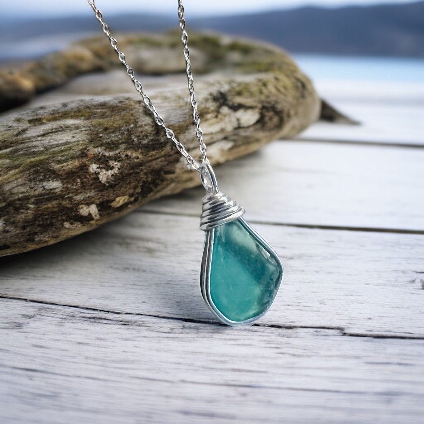 Aqua Blue Seaham Sea Glass Pendant