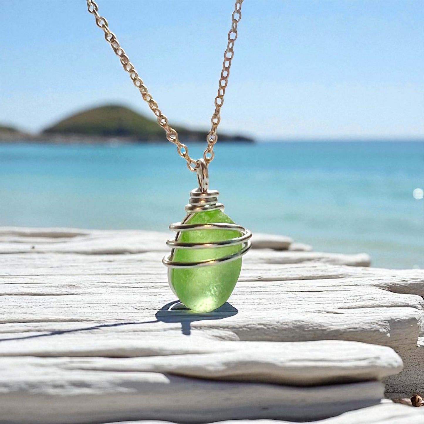Very Rare Neon Green Seaham Sea Glass Pendant