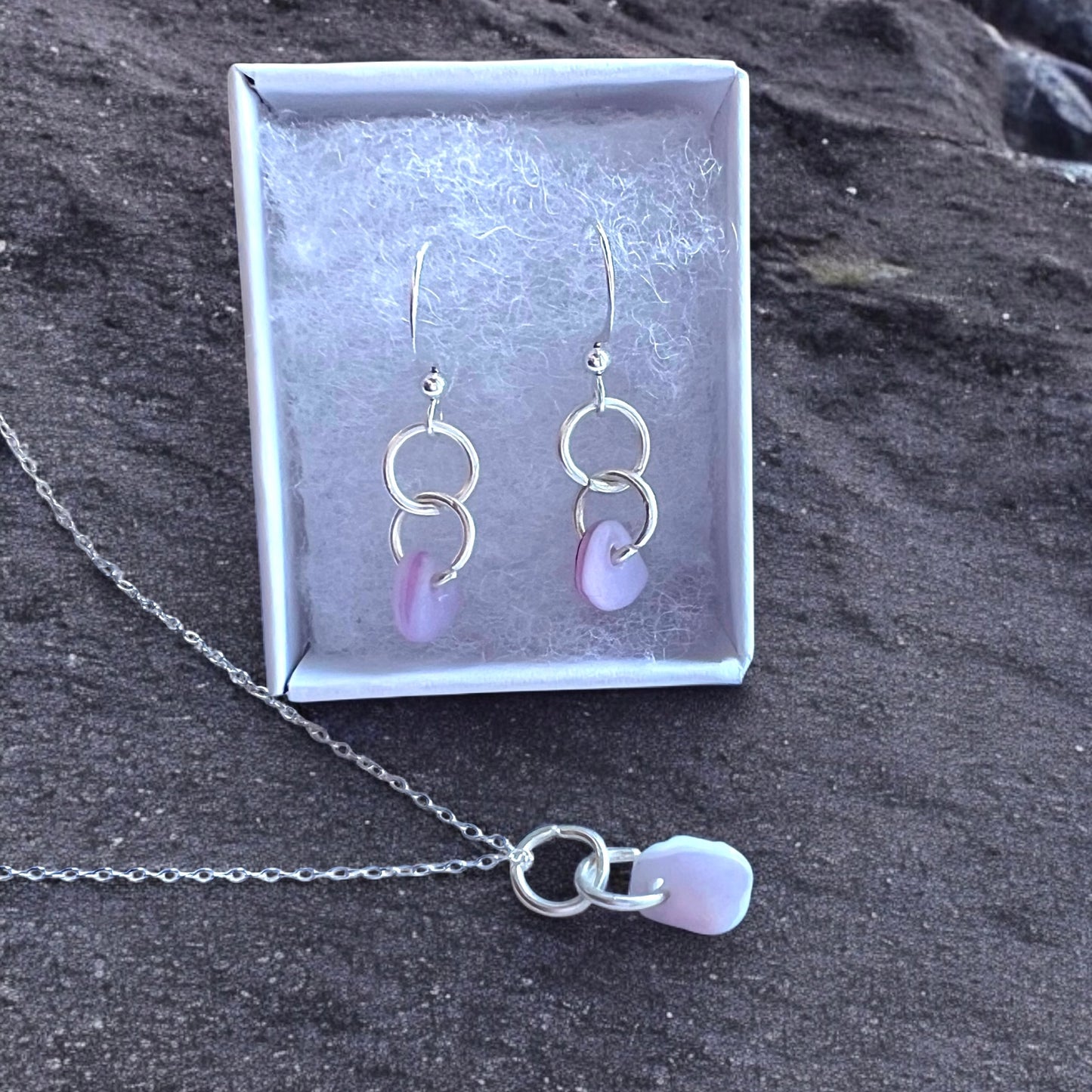 Pink and Lilac Milky Sea Glass Jewellery Set