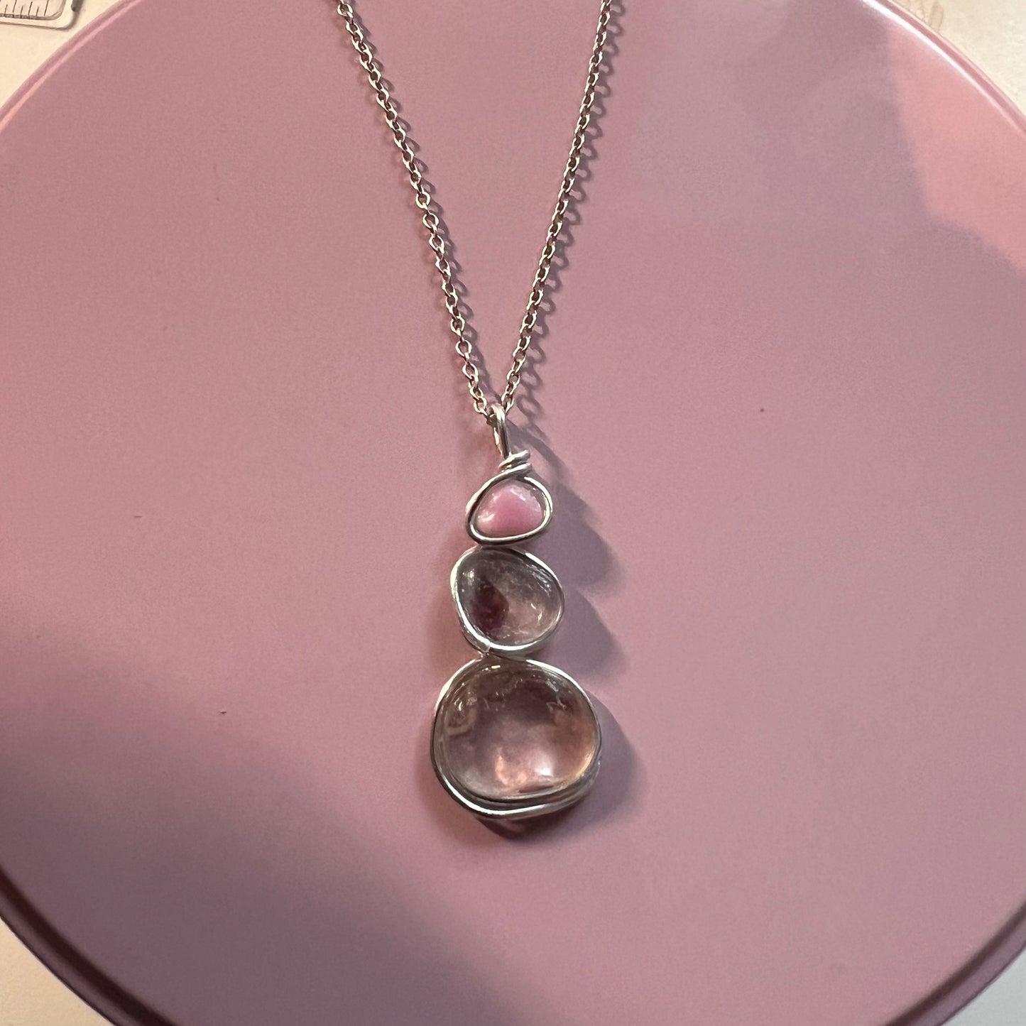 Rare Pink Three Piece Seaham Sea Glass Pendant