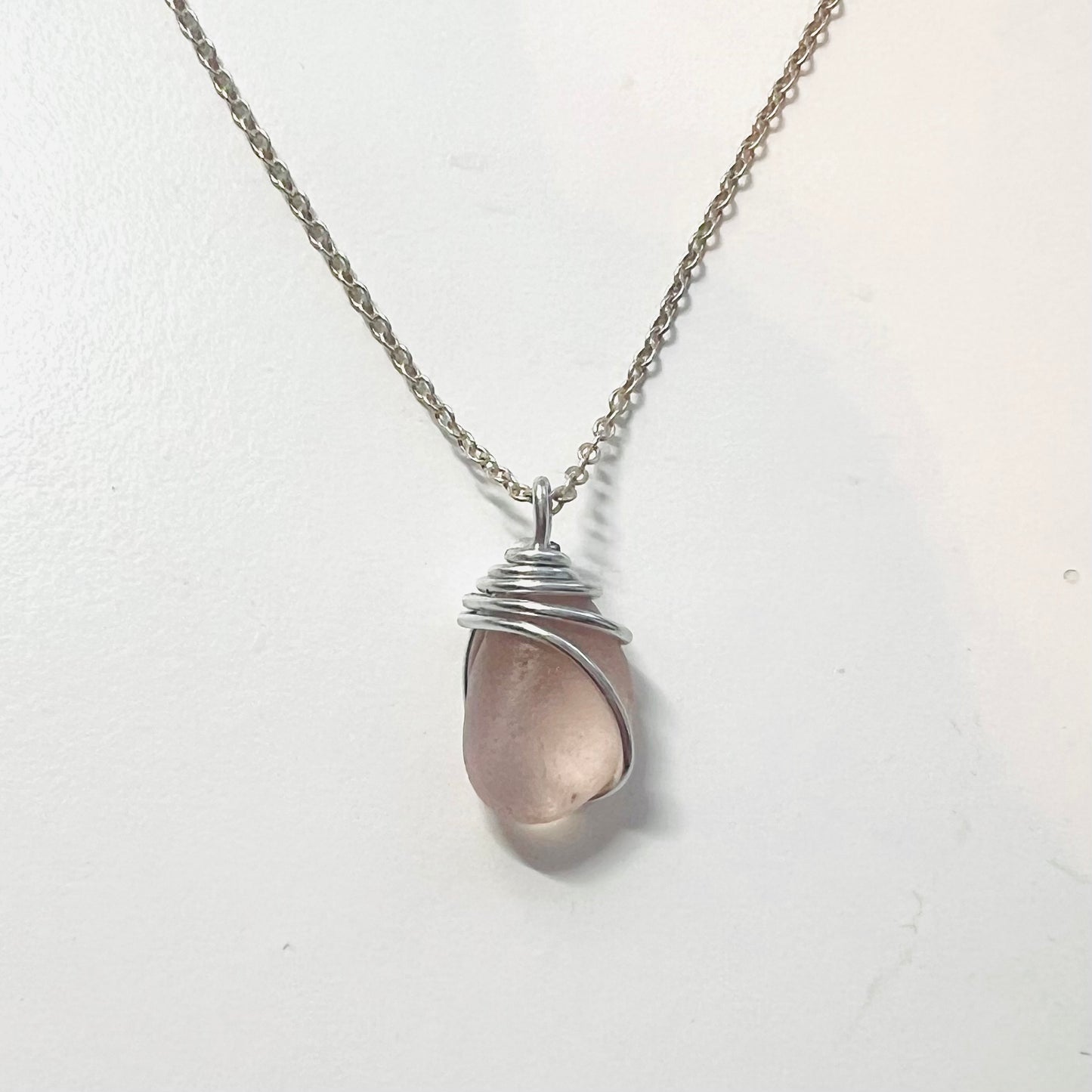 Rare Pale Lilac Pink Sea Glass Pendant