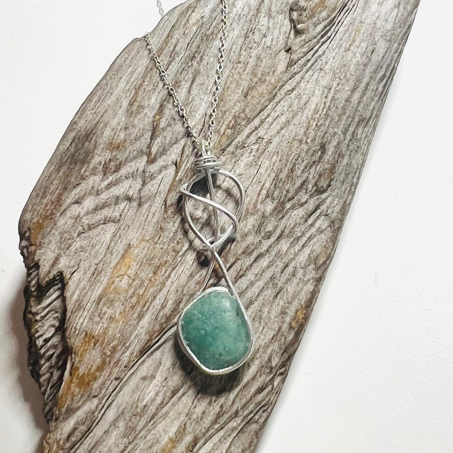 Swirly Aqua Seaham Sea Glass Pendant