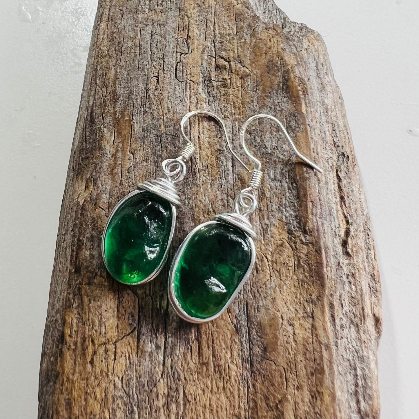 Chunky Turquoise Green Seaham Sea Glass Earrings