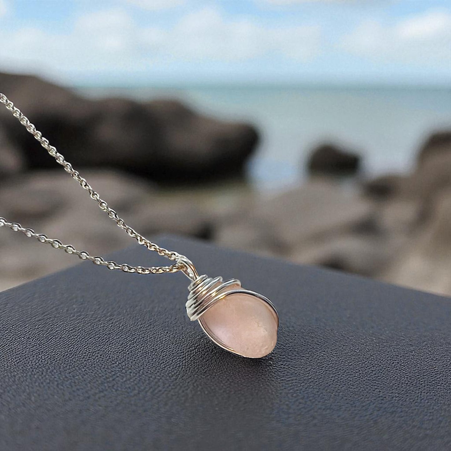Rare Pale Lilac Pink Sea Glass Pendant