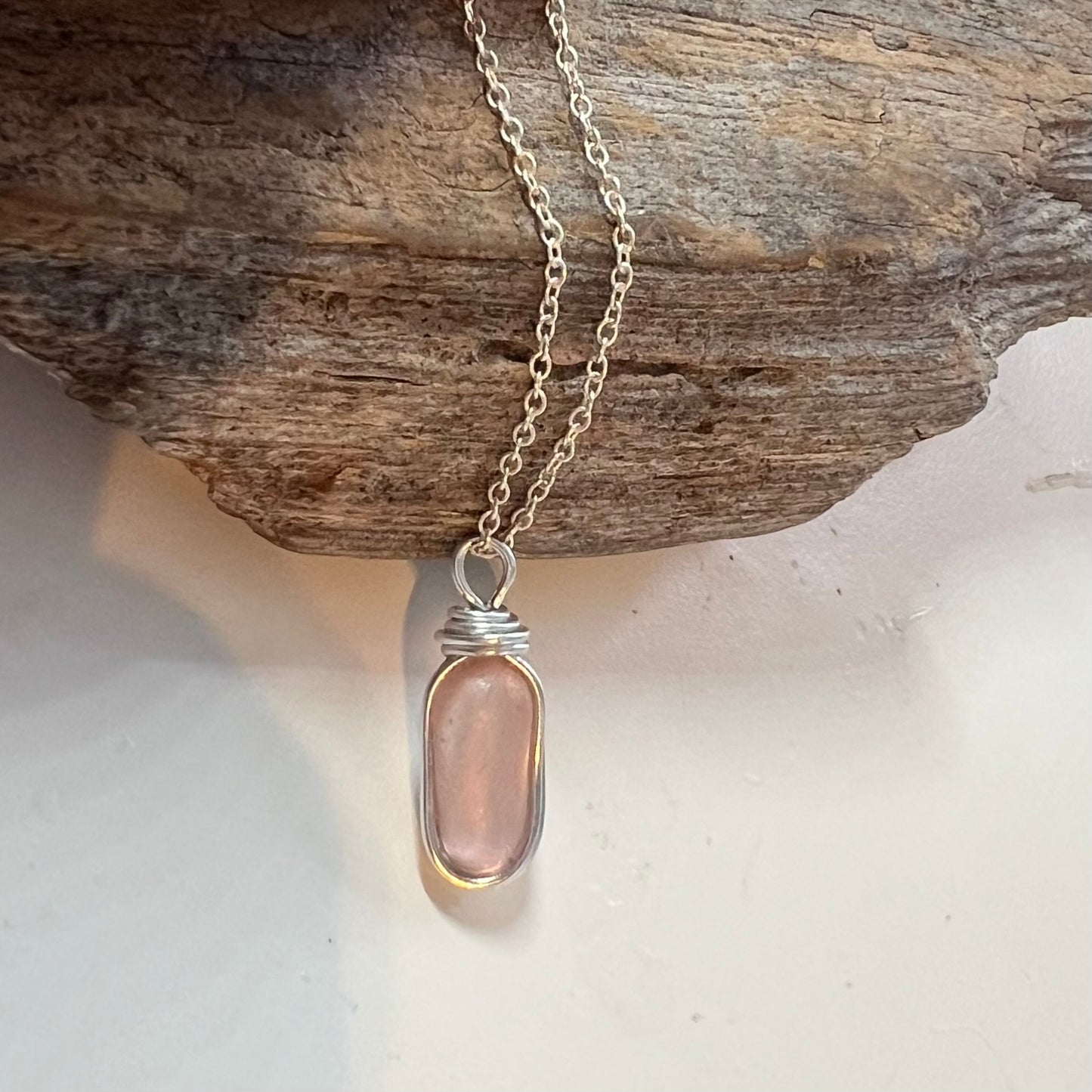 Rare Peachy Pink Sea Glass Pendant