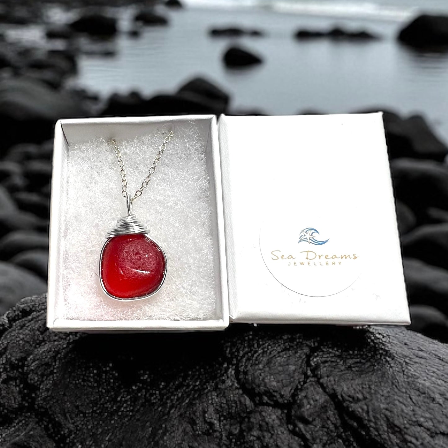 Large Very Rare Red and Orange Seaham Sea Glass Pendant