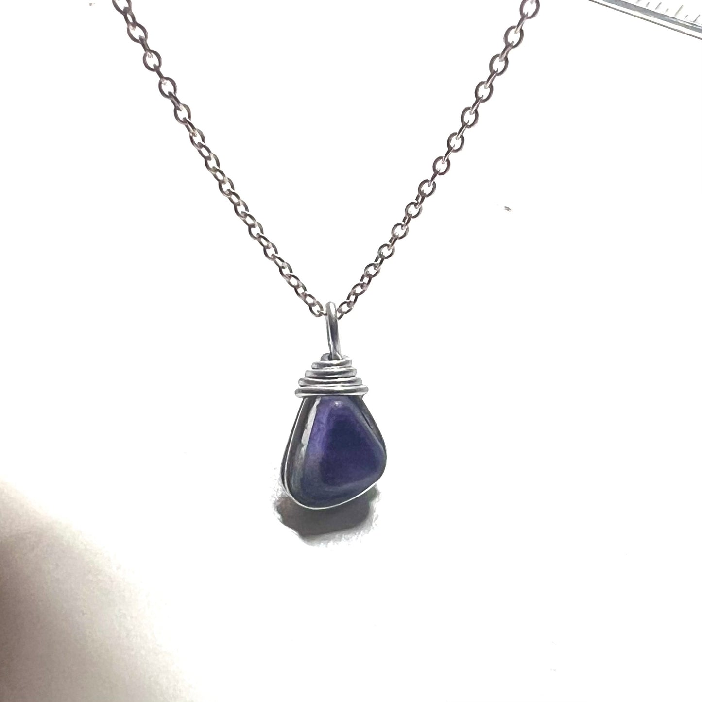Rare Indigo Purple Small Seaham Sea Glass Multi Pendant .