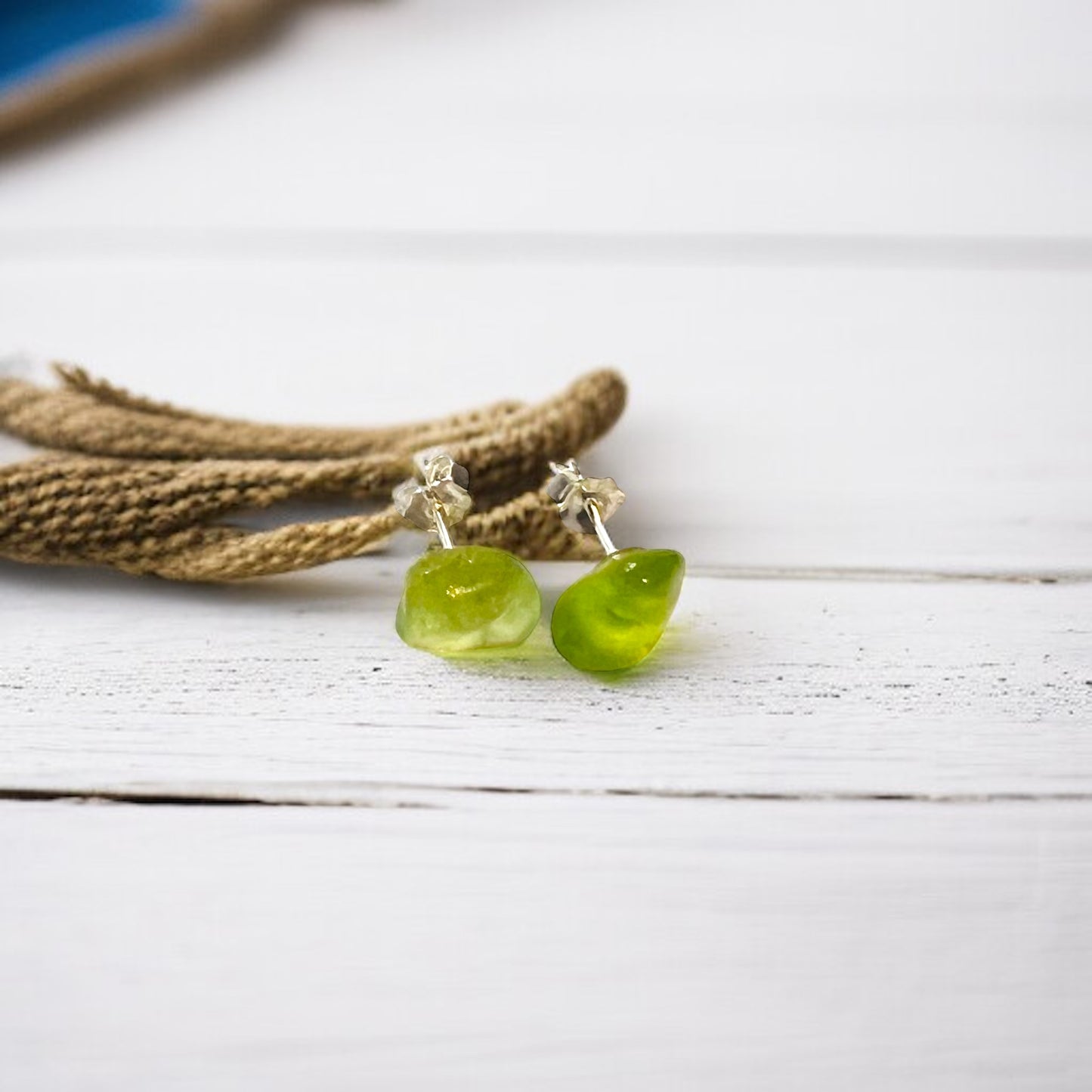 Rare Neon Green Seaham Sea Glass Stud Earrings