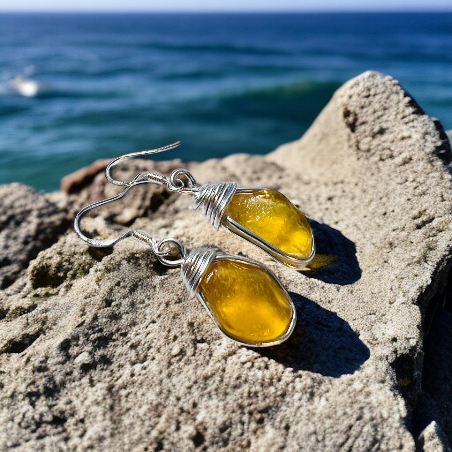 Yellow Canary Island Sea Glass Earrings