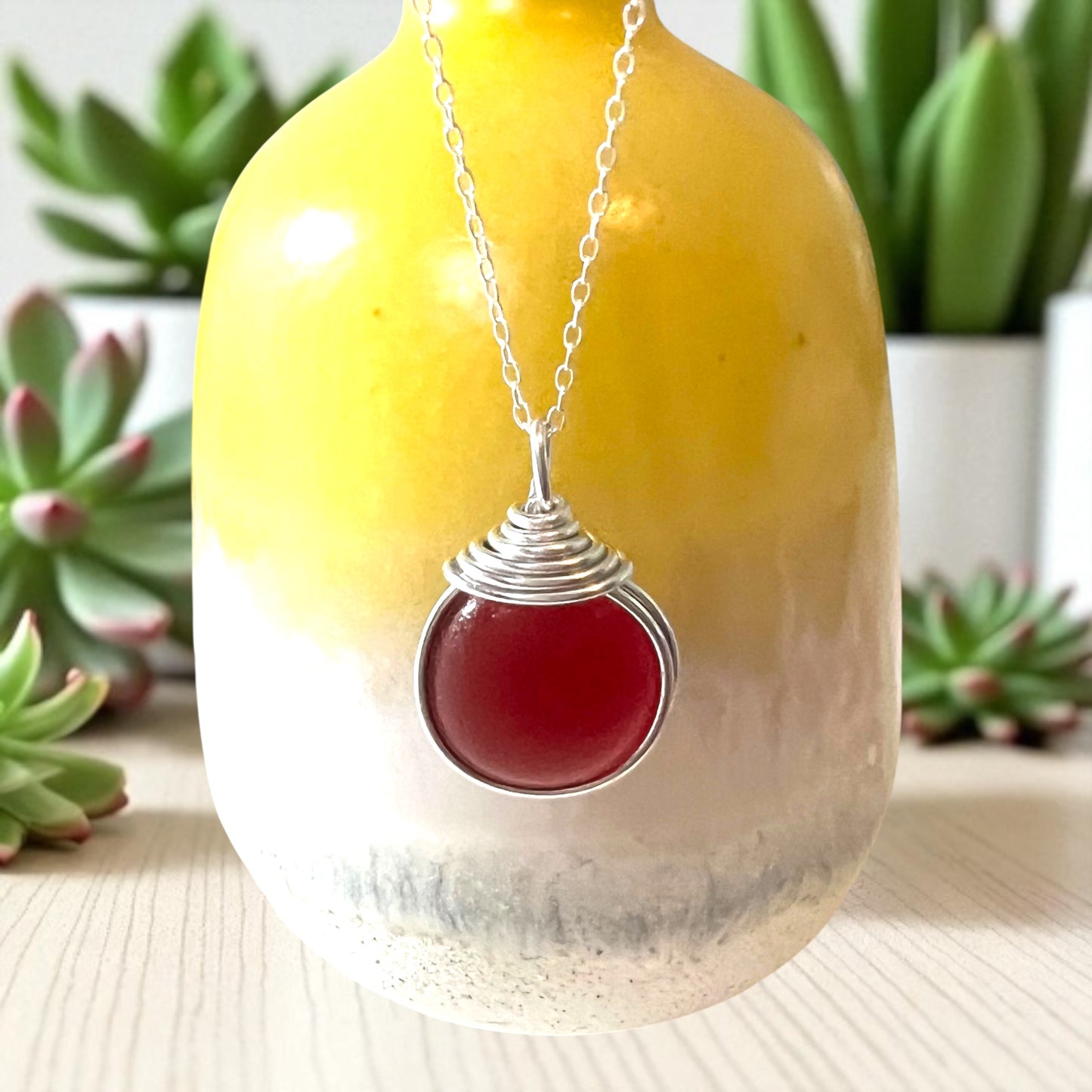 Raspberry Red Sea Glass Pendant