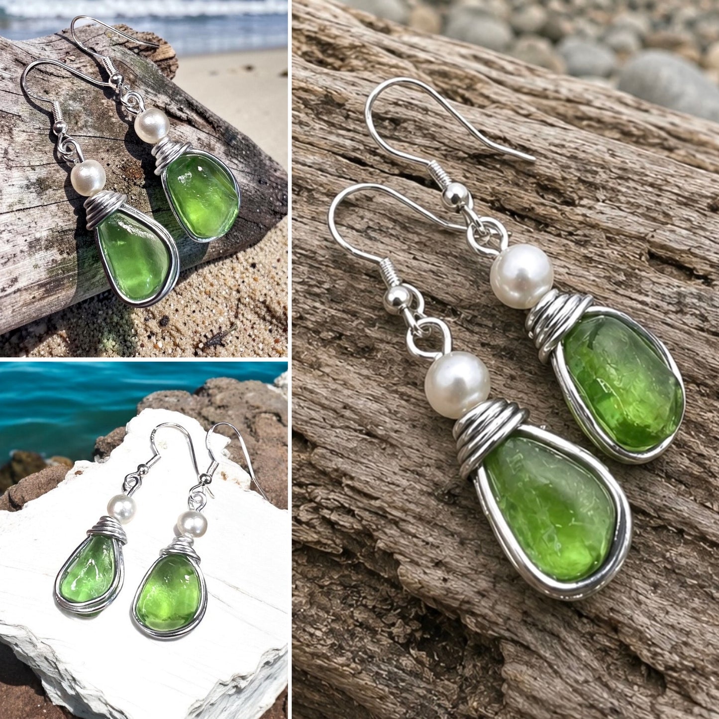 Bright Green Seaham Sea Glass Earrings