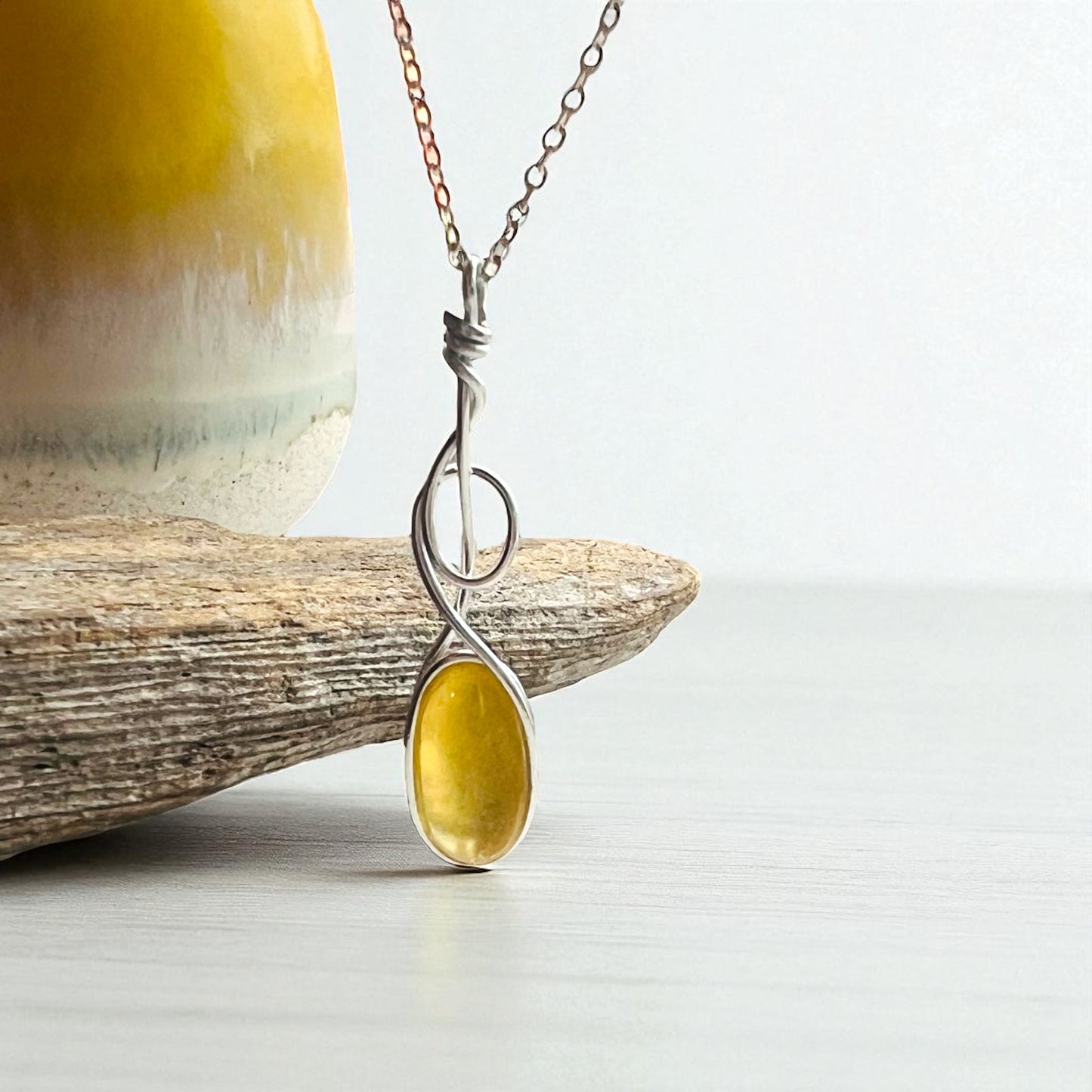 Swirly Yellow Seaham Sea Glass Pendant