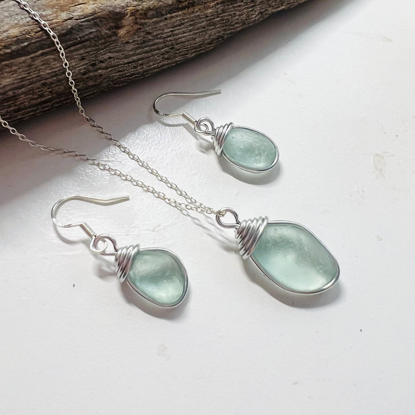 Aqua Seafoam Seaham Sea Glass Jewellery Set