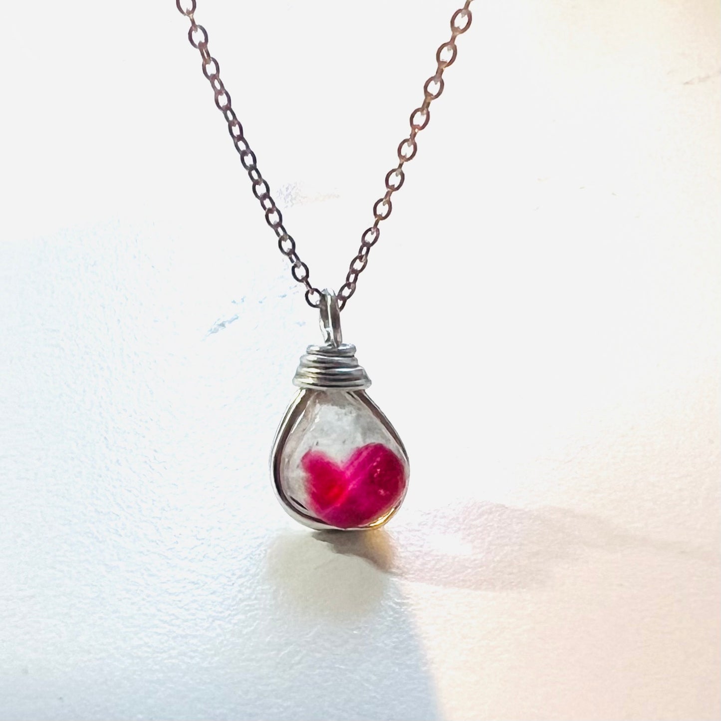 Rare White & Red Seaham Sea Glass Multi Pendant