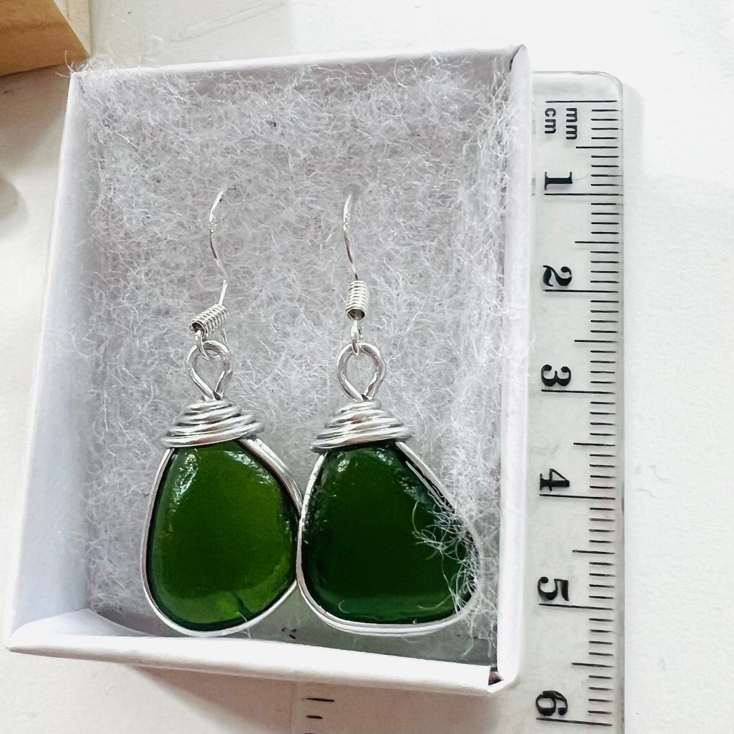 Chunky Green Seaham Sea Glass Earrings