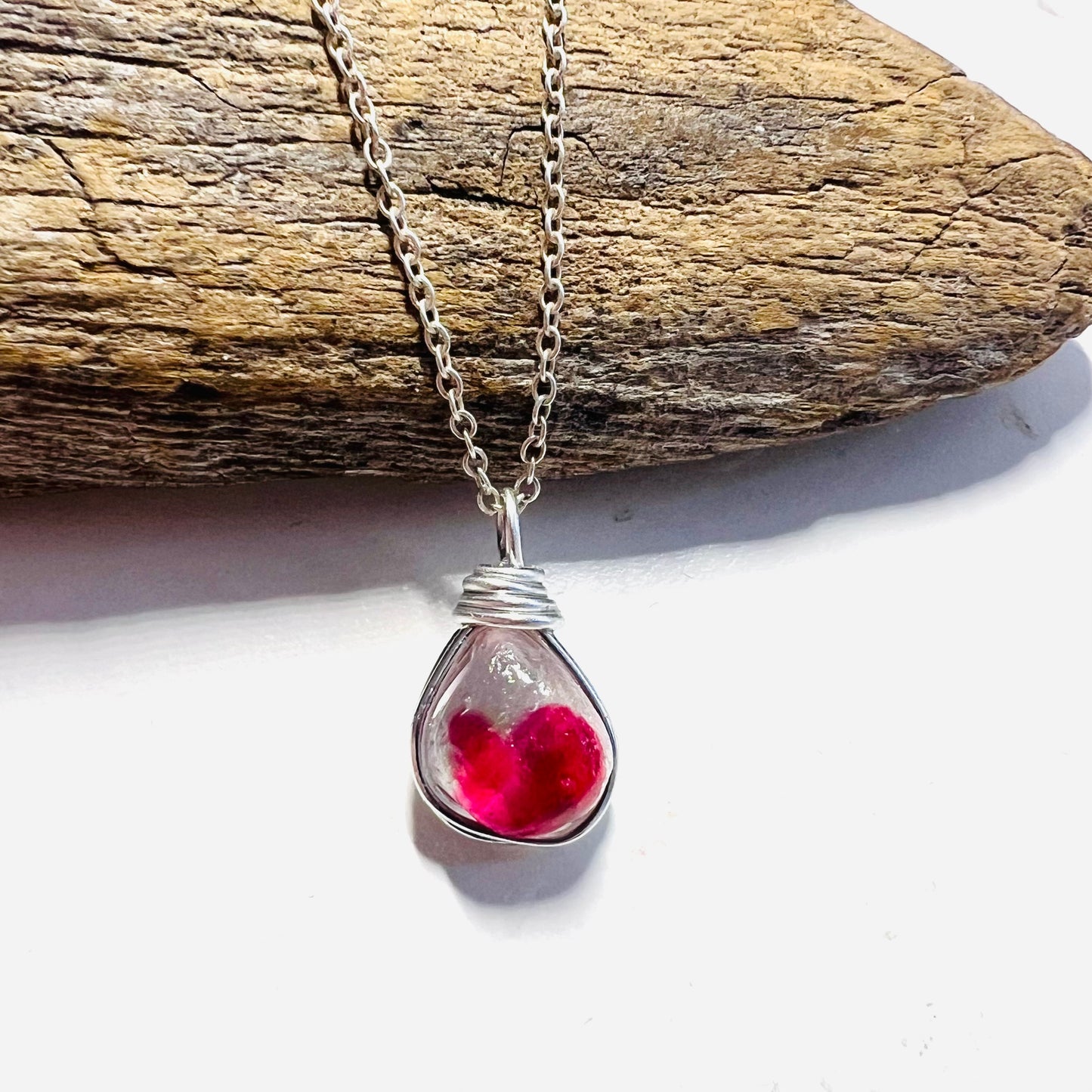 Rare White & Red Seaham Sea Glass Multi Pendant