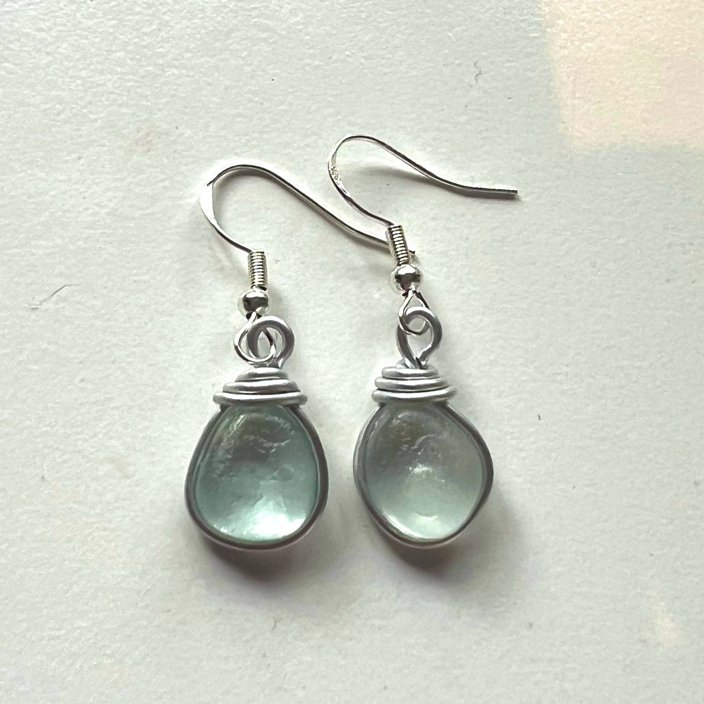 Aqua Sea Foam Seaham Sea Glass Earrings On Sterling Silver Hooks