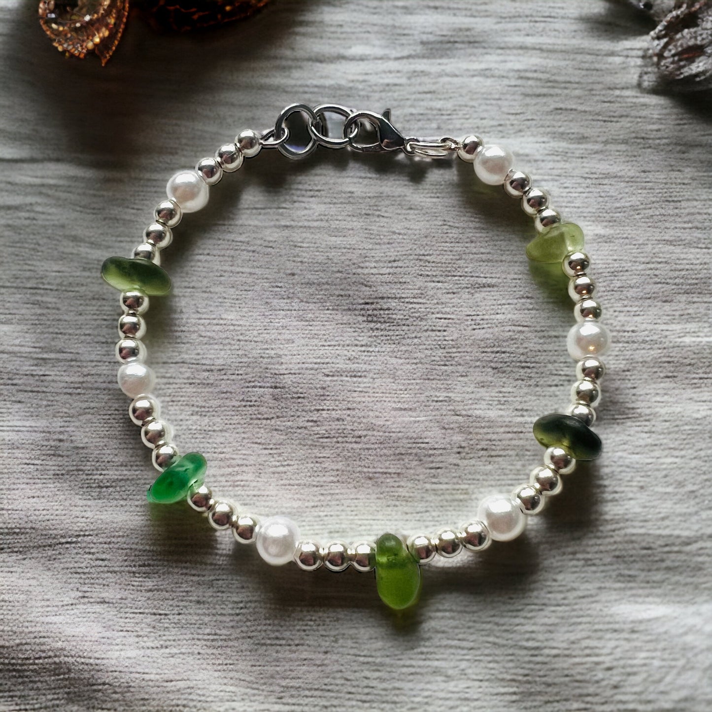 Seaham Sea Glass and Glass Pearl Bracelet