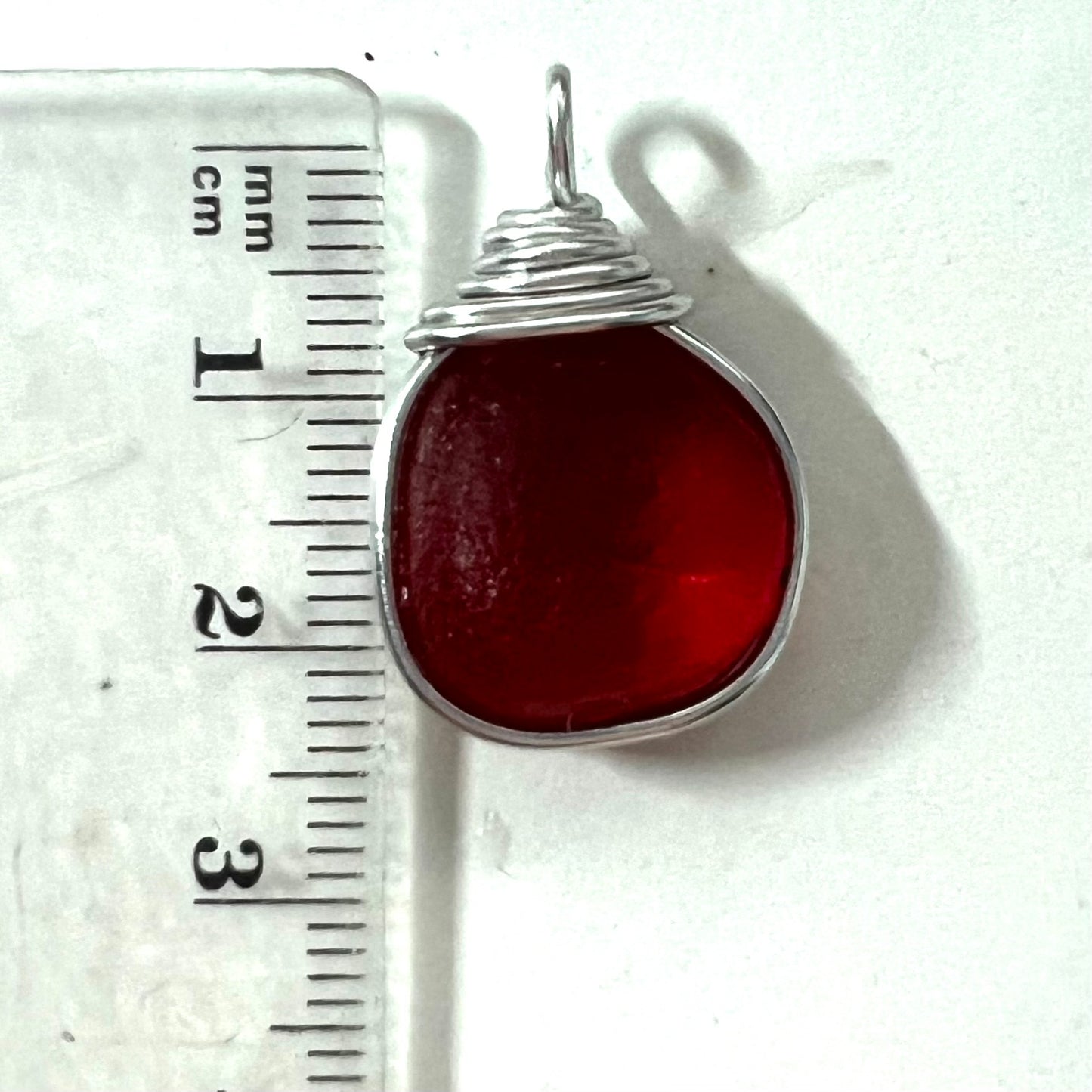 Large Very Rare Red and Orange Seaham Sea Glass Pendant
