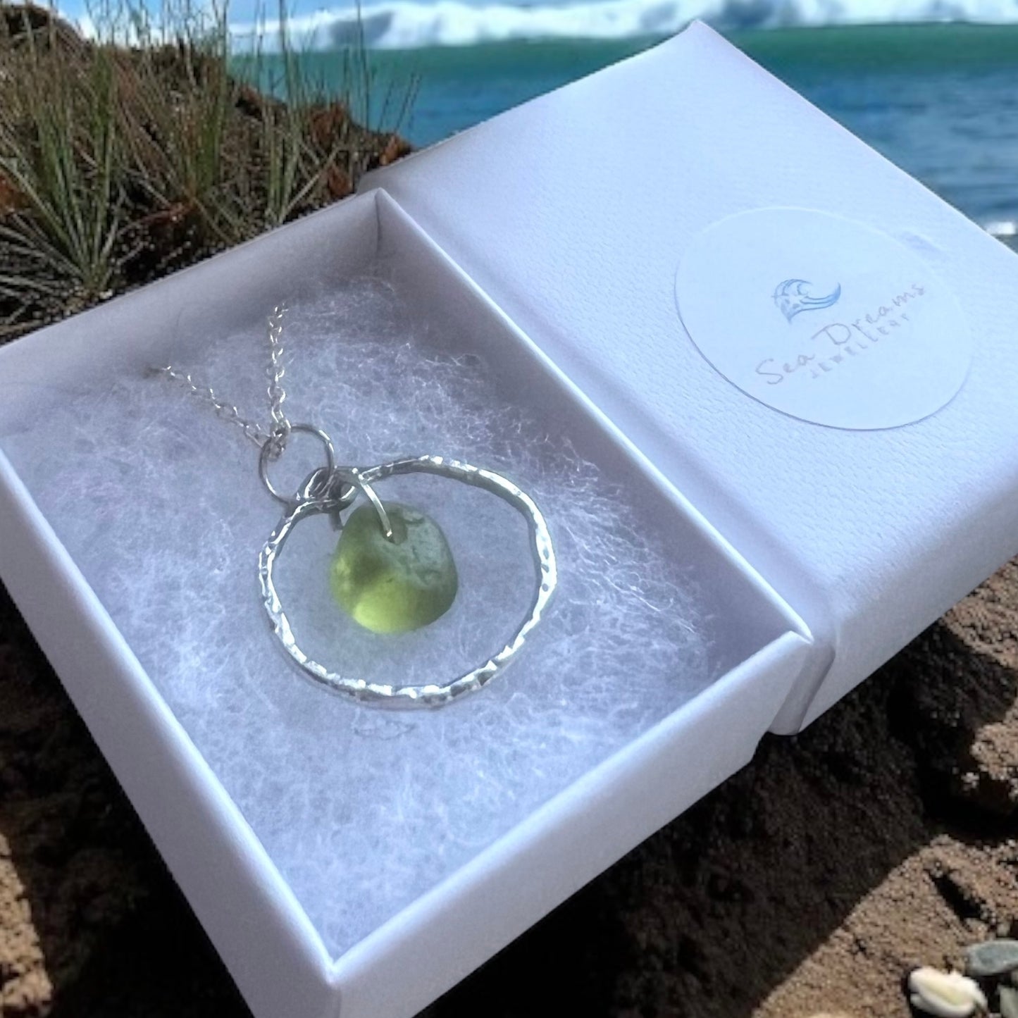 Olive Green Seaham Sea Glass Seafoam Shade Frame Pendant