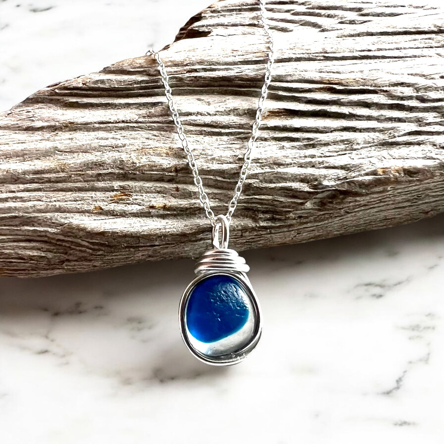 Blue Seaham Sea Glass Multi Tone Pendant
