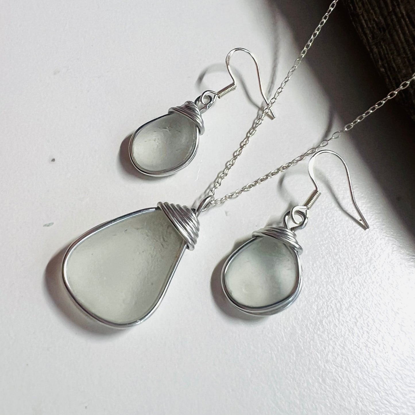 Frosty White Seaham Sea Glass Jewellery Set