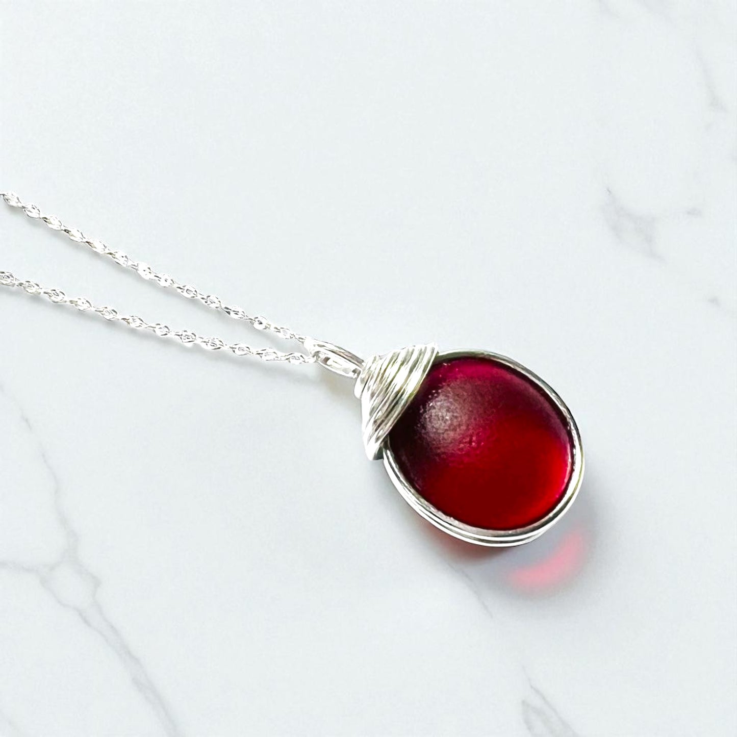Raspberry Red Sea Glass Pendant
