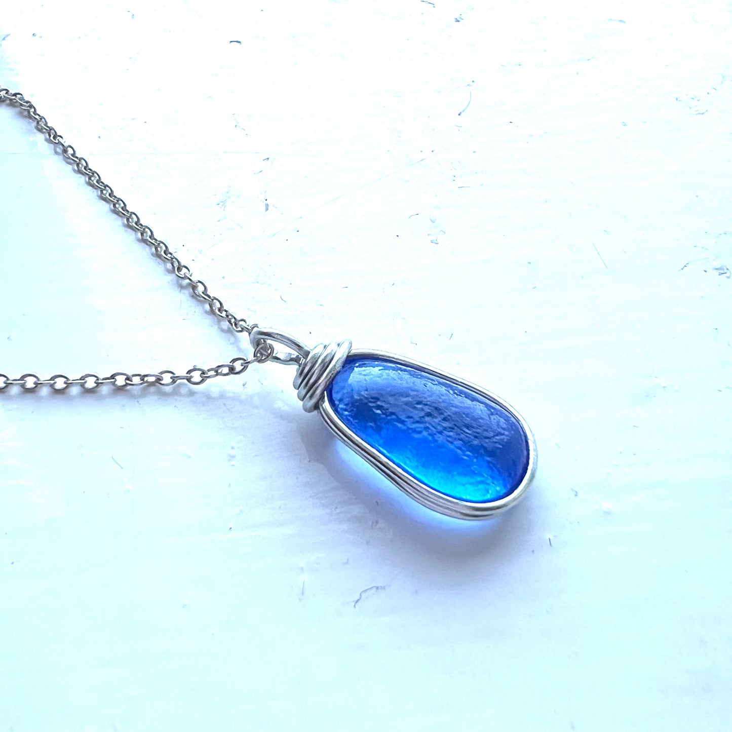 Devon Mid Blue Sea Glass Pendant