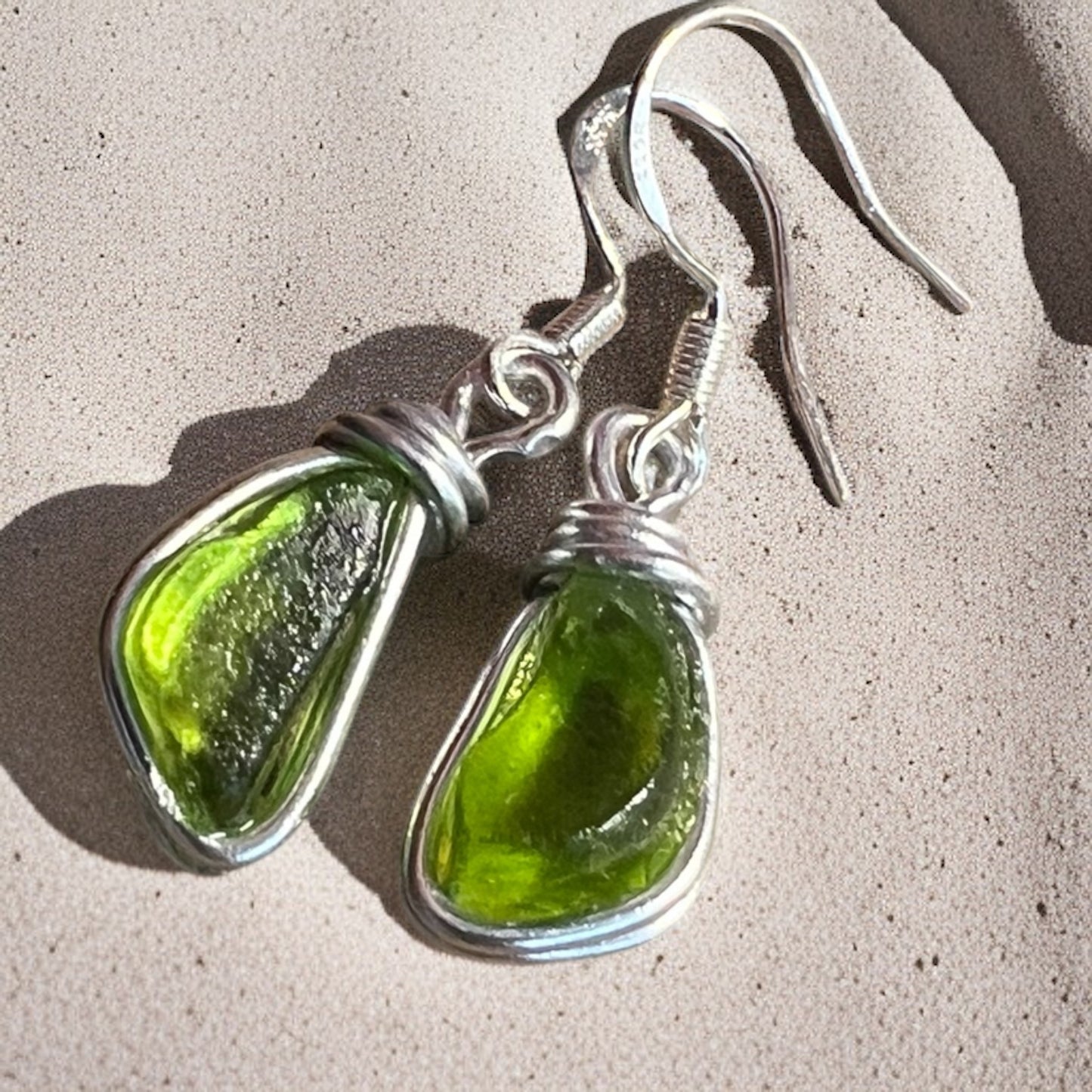 Rare Neon Green Seaham Sea Glass Stud Earrings