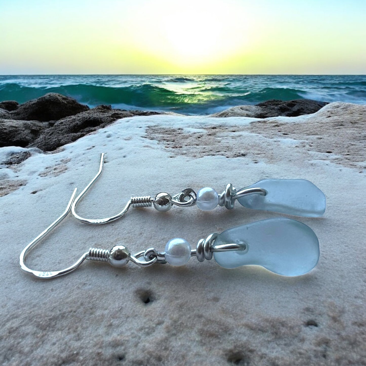 Dangly Dusky Grey Seaham Sea Glass Earrings
