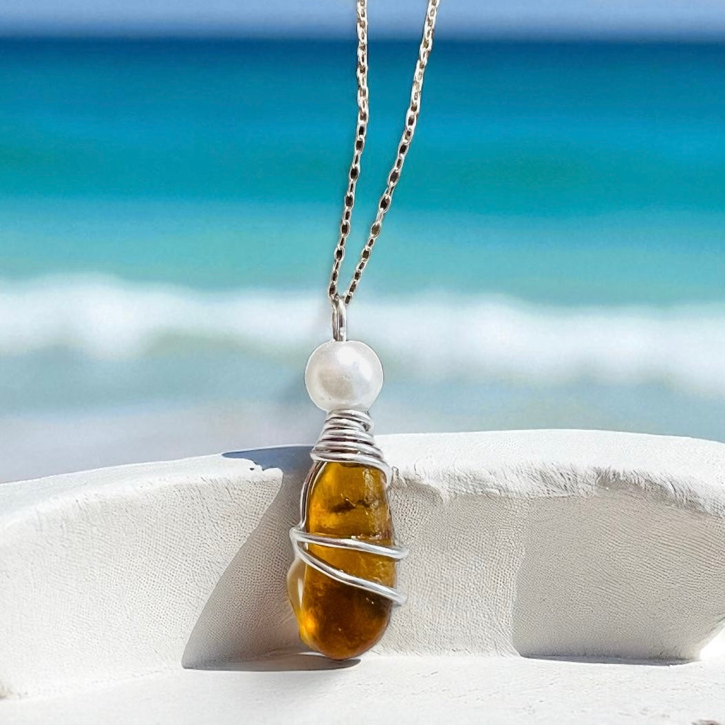 Honey Shade of Seaham Sea Glass Pendant