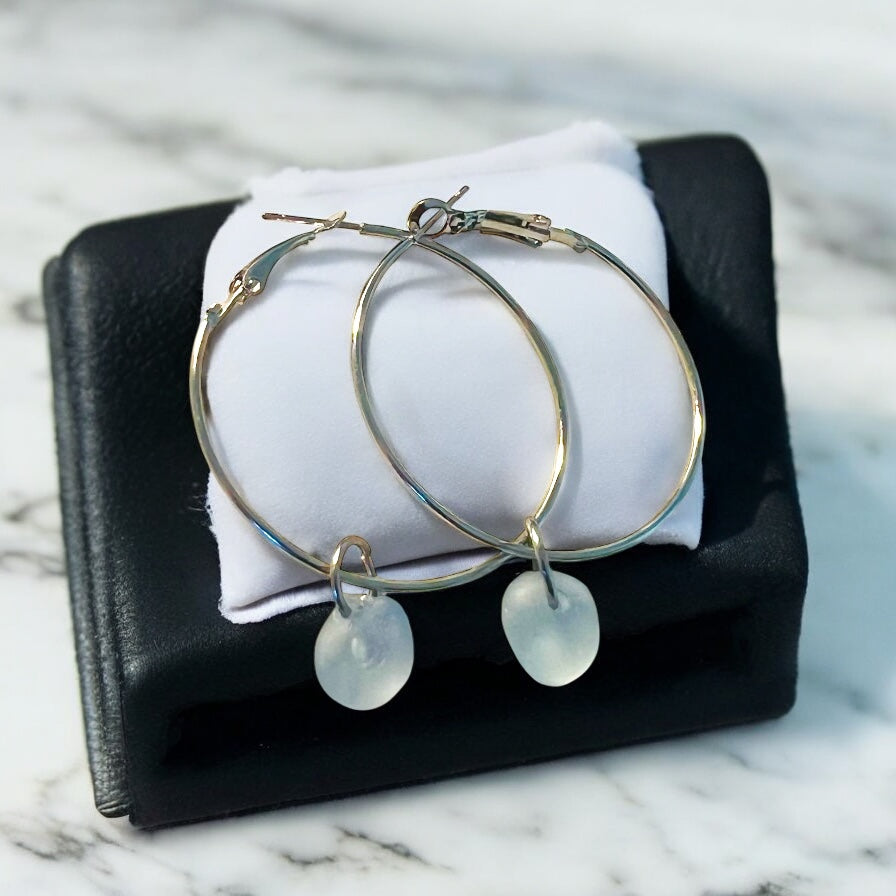 Pale Dusky Blue/Gray Seaham Sea Glass Hoop Earrings