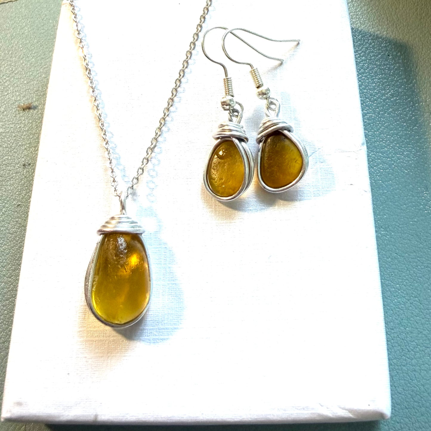 Yellow Devon Sea Glass Jewellery Set