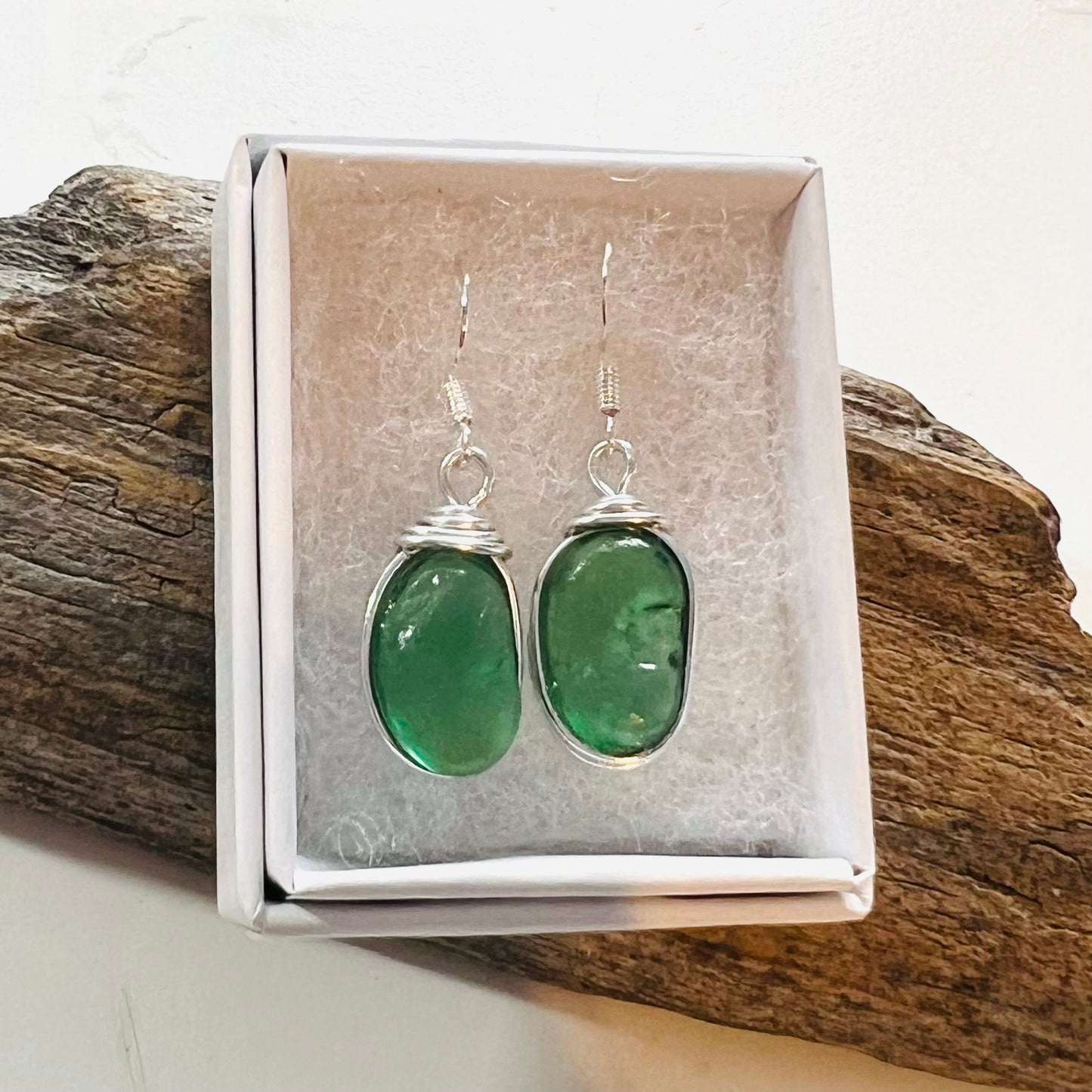 Chunky Turquoise Green Seaham Sea Glass Earrings