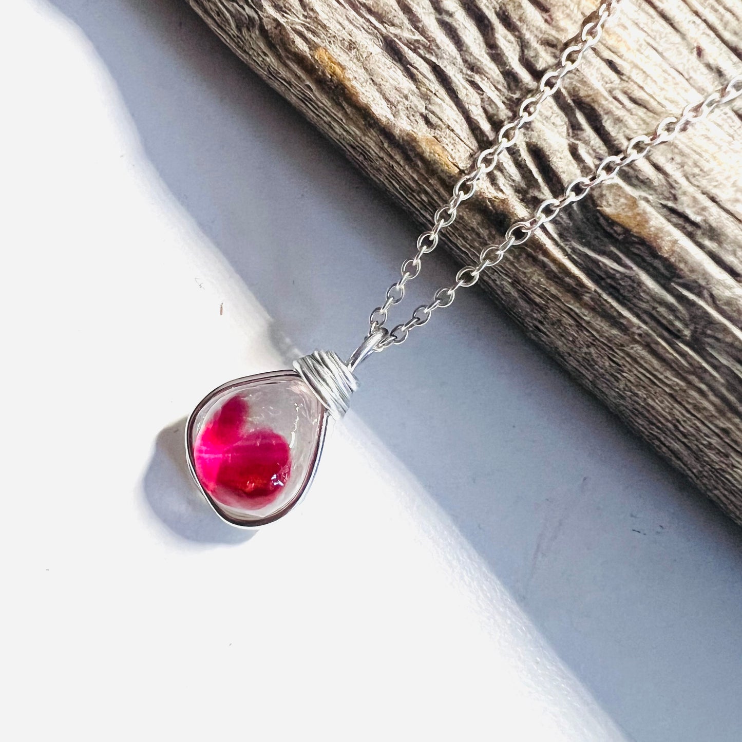 Rare White & Red Seaham Sea Glass Multi Pendant