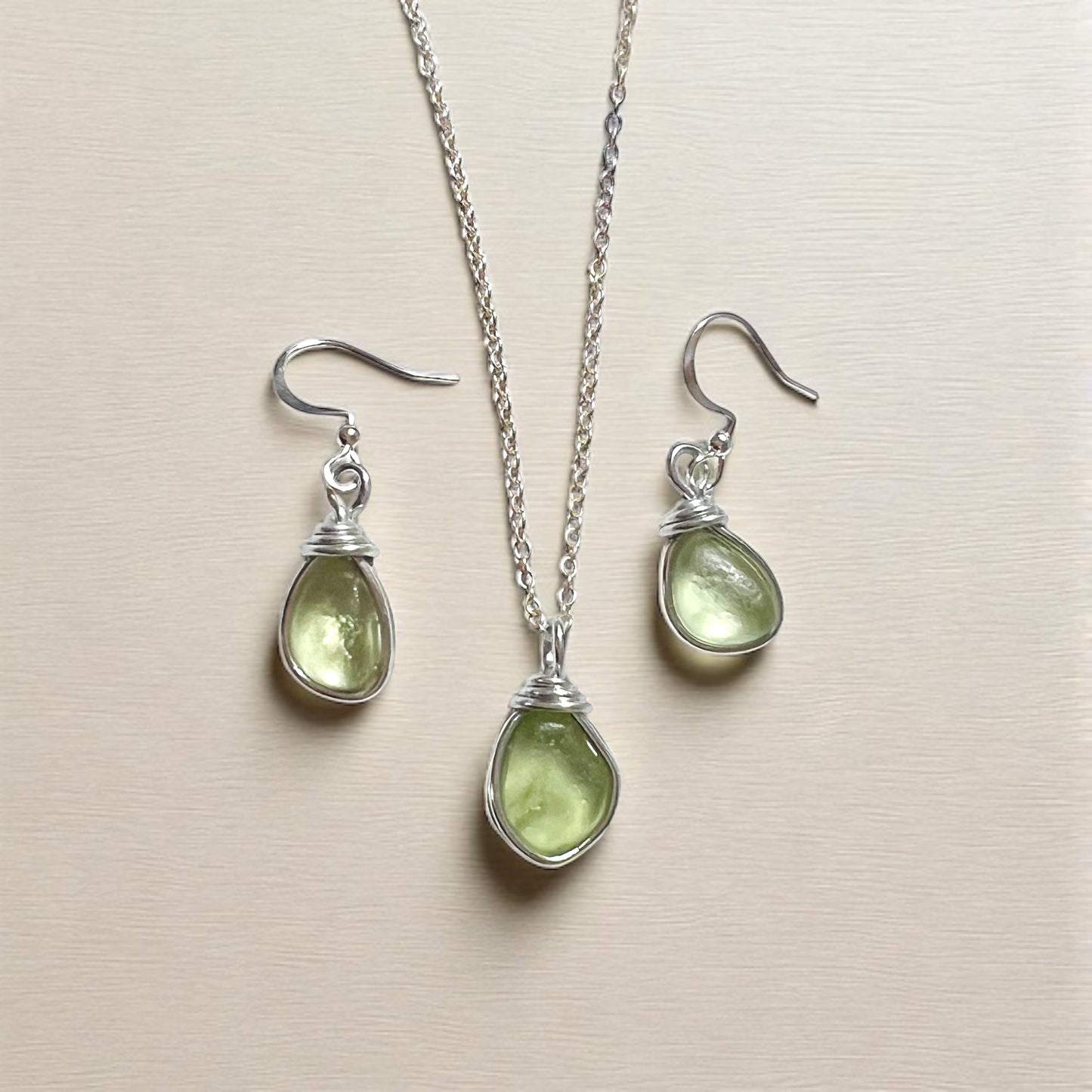 Pale Green Small Sea Glass Jewellery Set