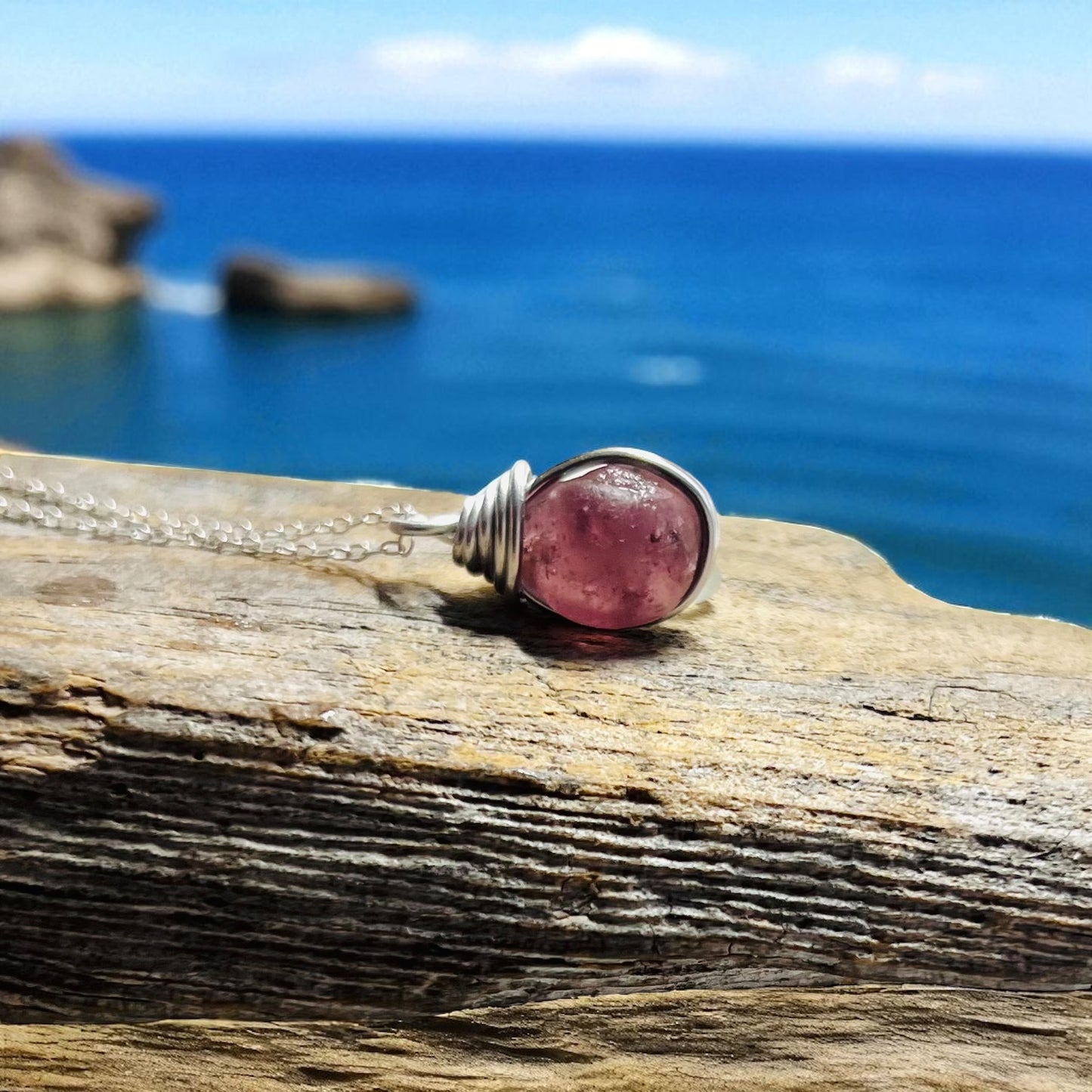 Rare Plum Purple Seaham Sea Glass Pendant .