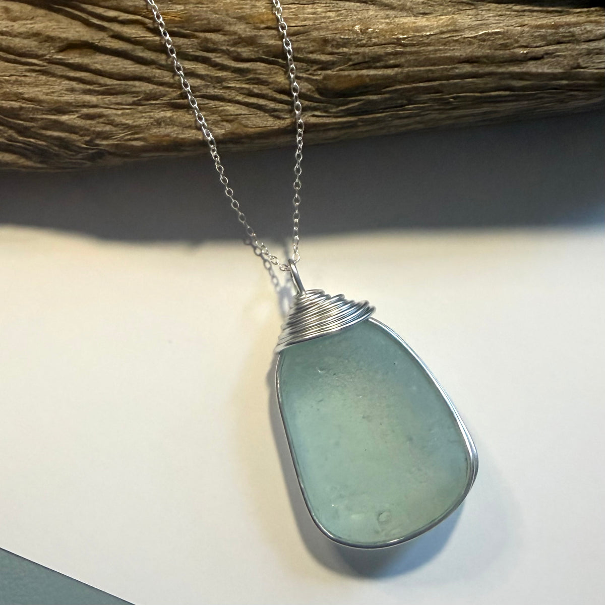 Large Pale Aqua Seaham Sea Glass Pendant