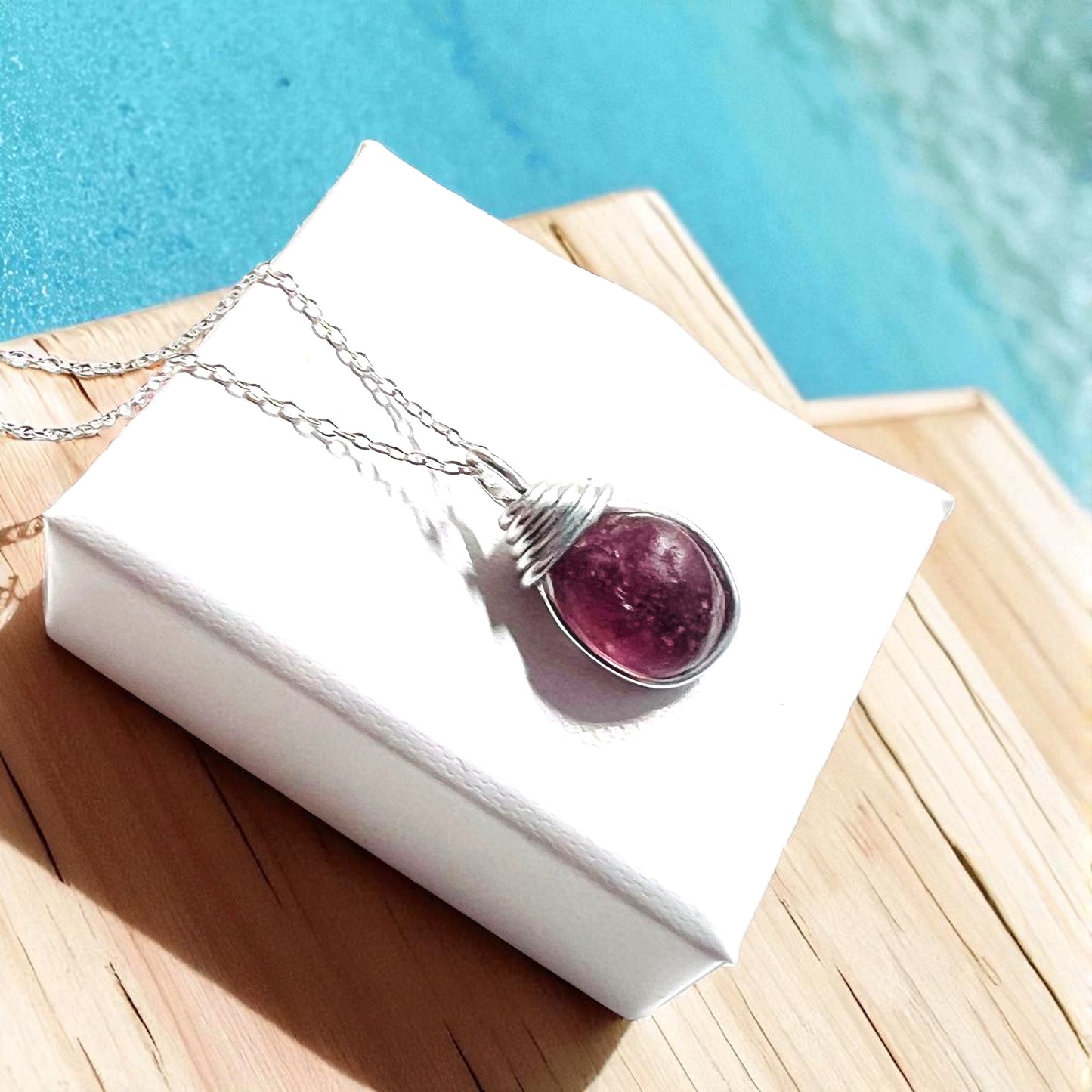 Rare Plum Purple Seaham Sea Glass Pendant .