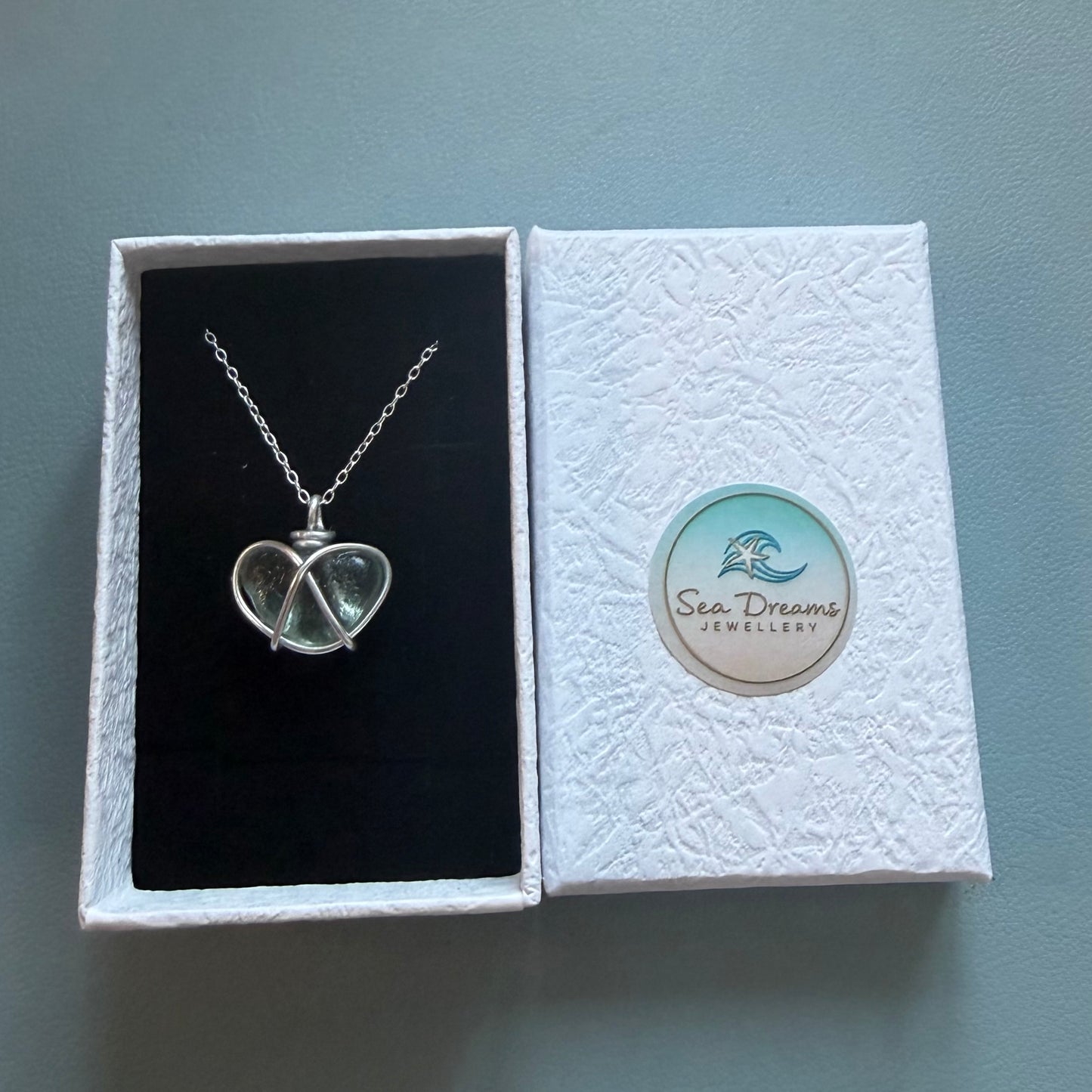 Aqua Heart Sea Glass Pendant